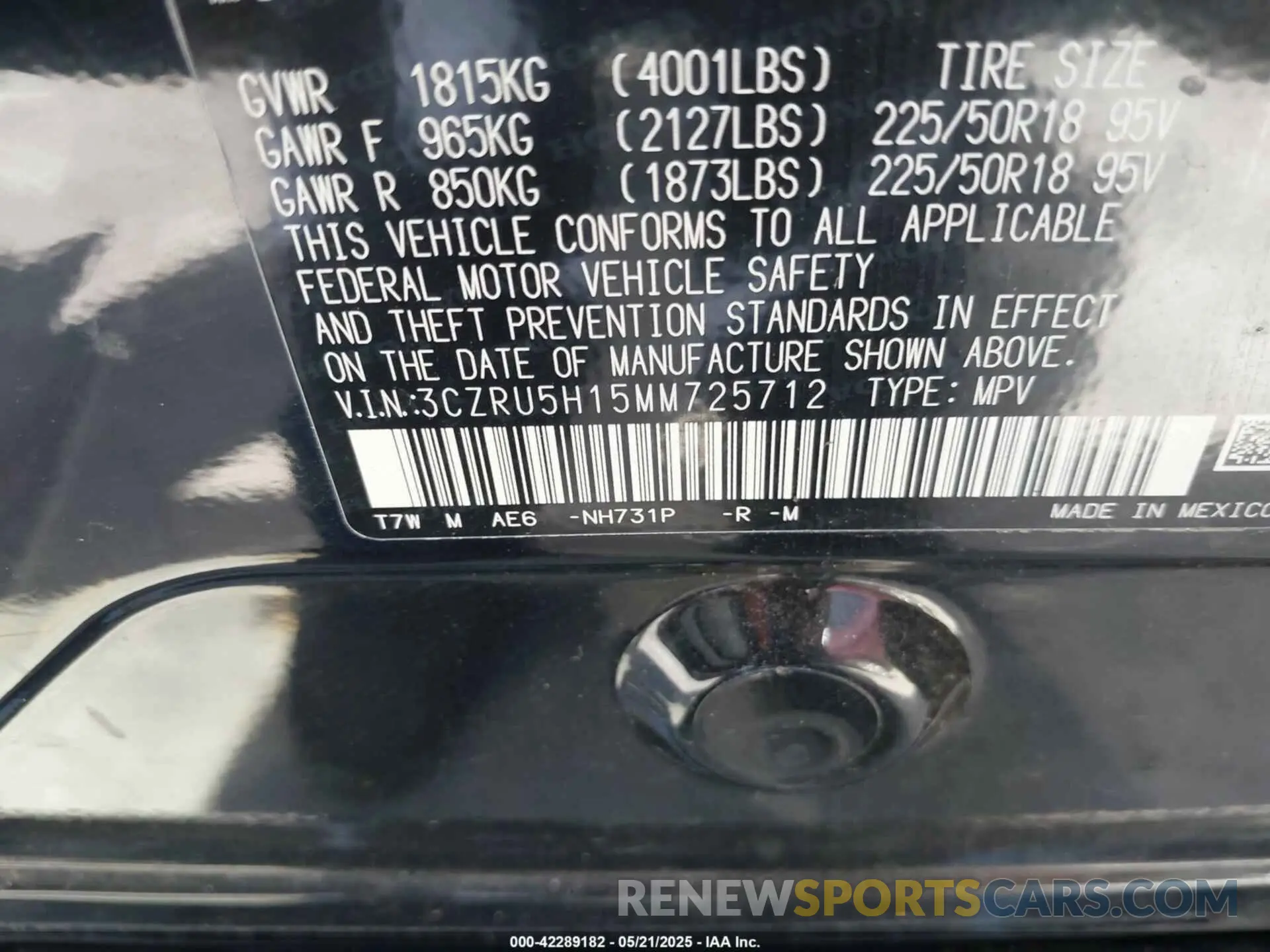 9 Photograph of a damaged car 3CZRU5H15MM725712 HONDA HR-V 2021