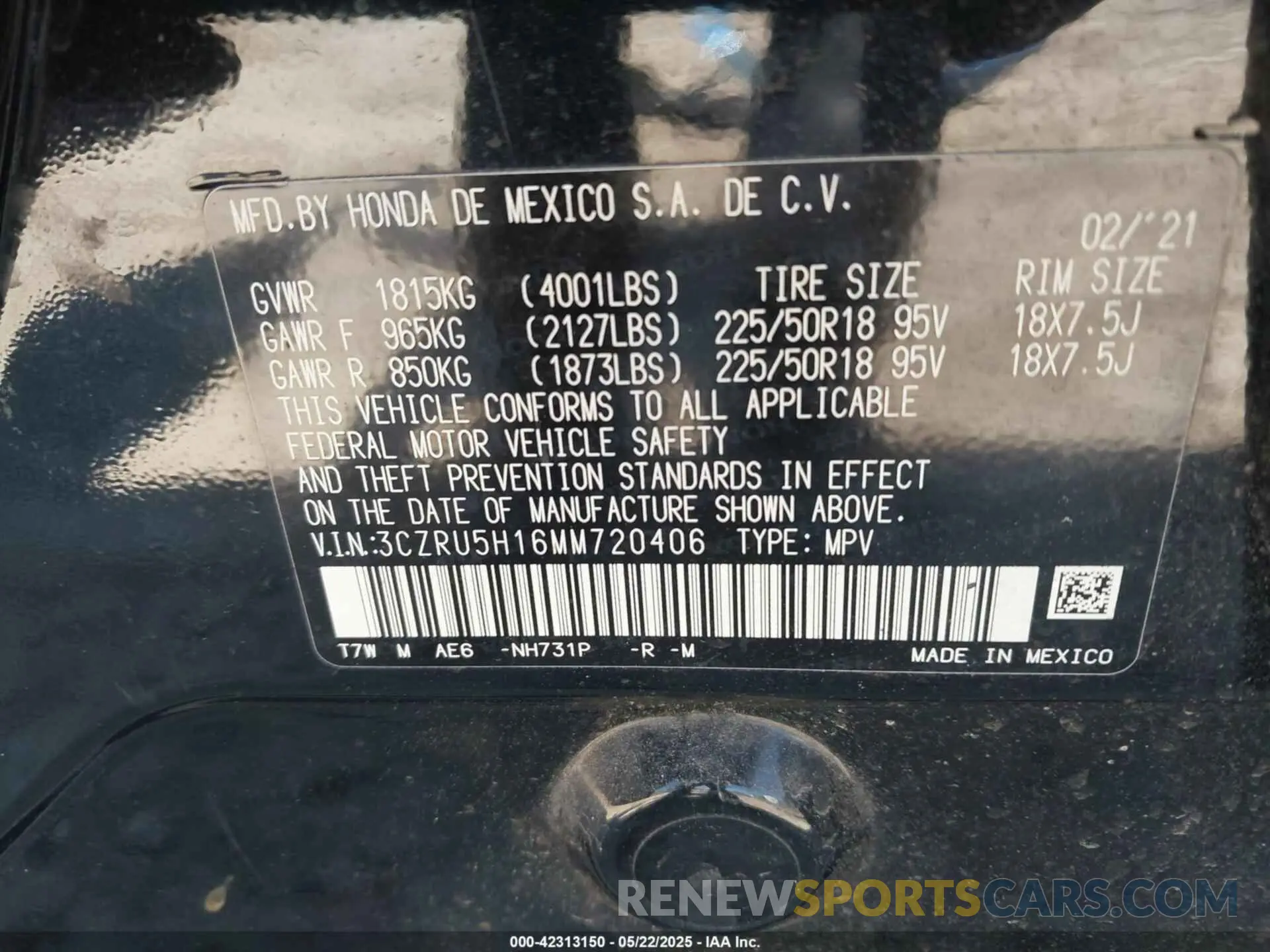 9 Фотография поврежденного автомобиля 3CZRU5H16MM720406 HONDA HR-V 2021