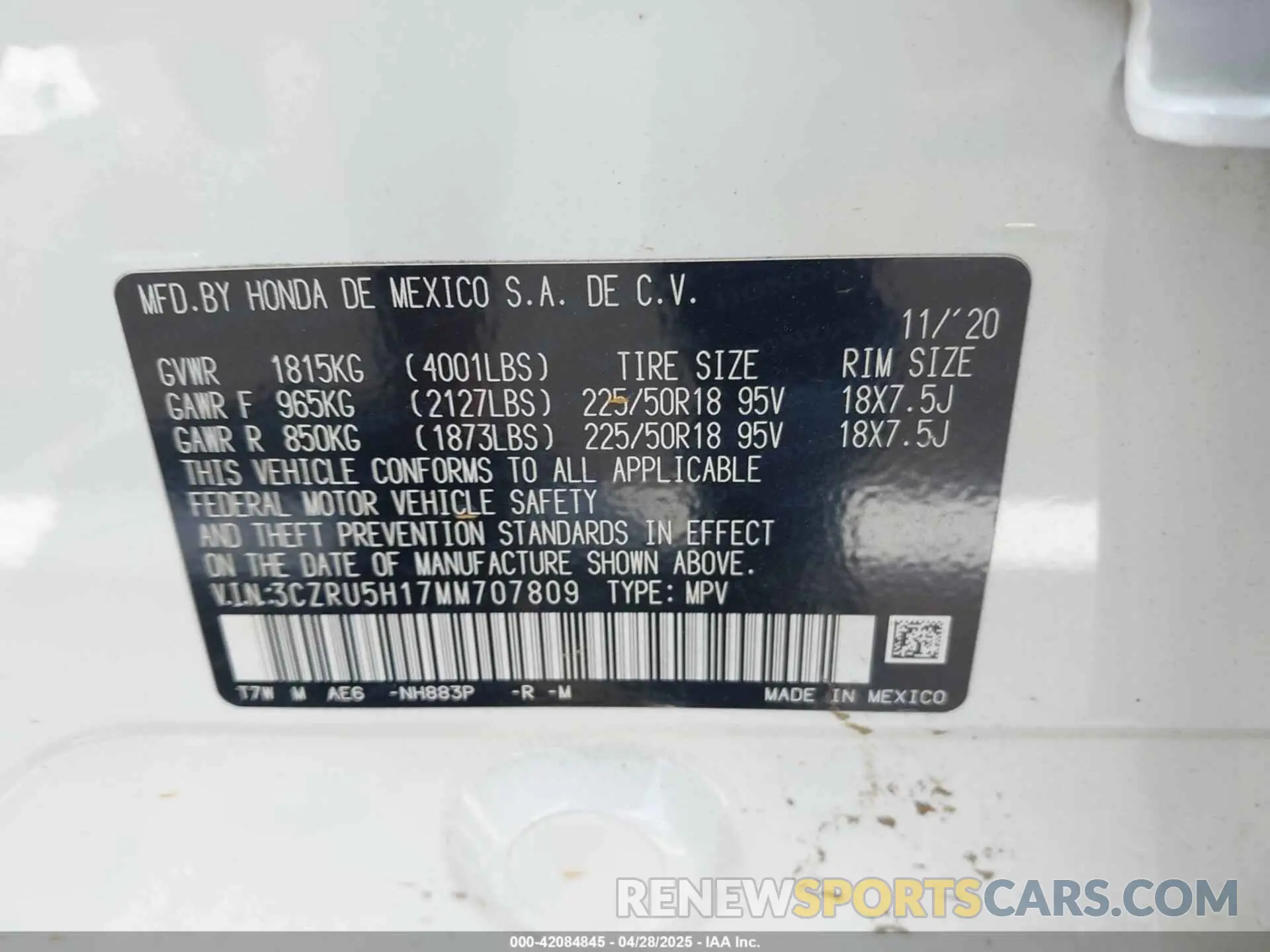 9 Photograph of a damaged car 3CZRU5H17MM707809 HONDA HR-V 2021