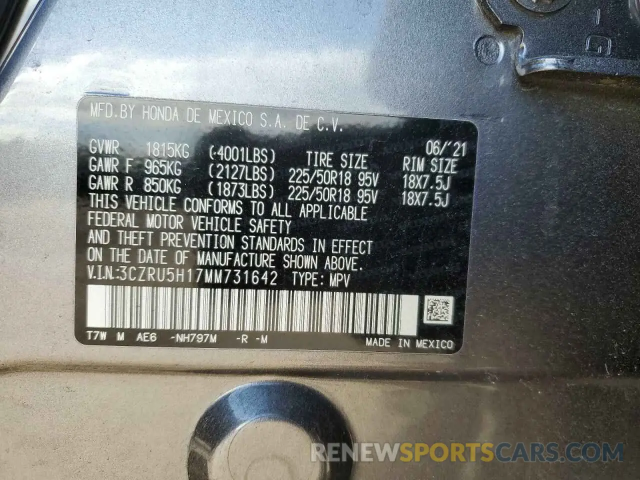 13 Photograph of a damaged car 3CZRU5H17MM731642 HONDA HR-V 2021