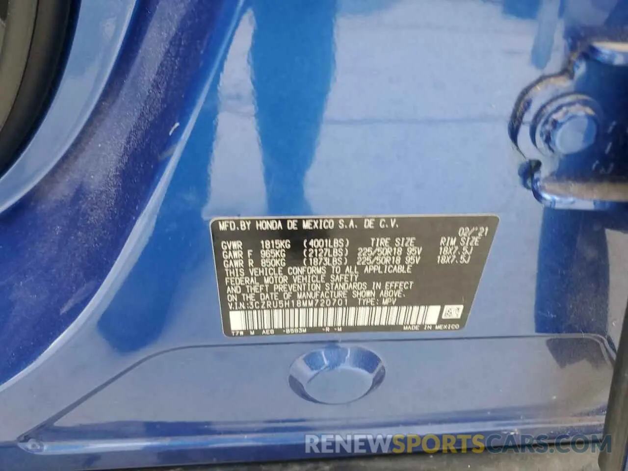 13 Photograph of a damaged car 3CZRU5H18MM720701 HONDA HR-V 2021