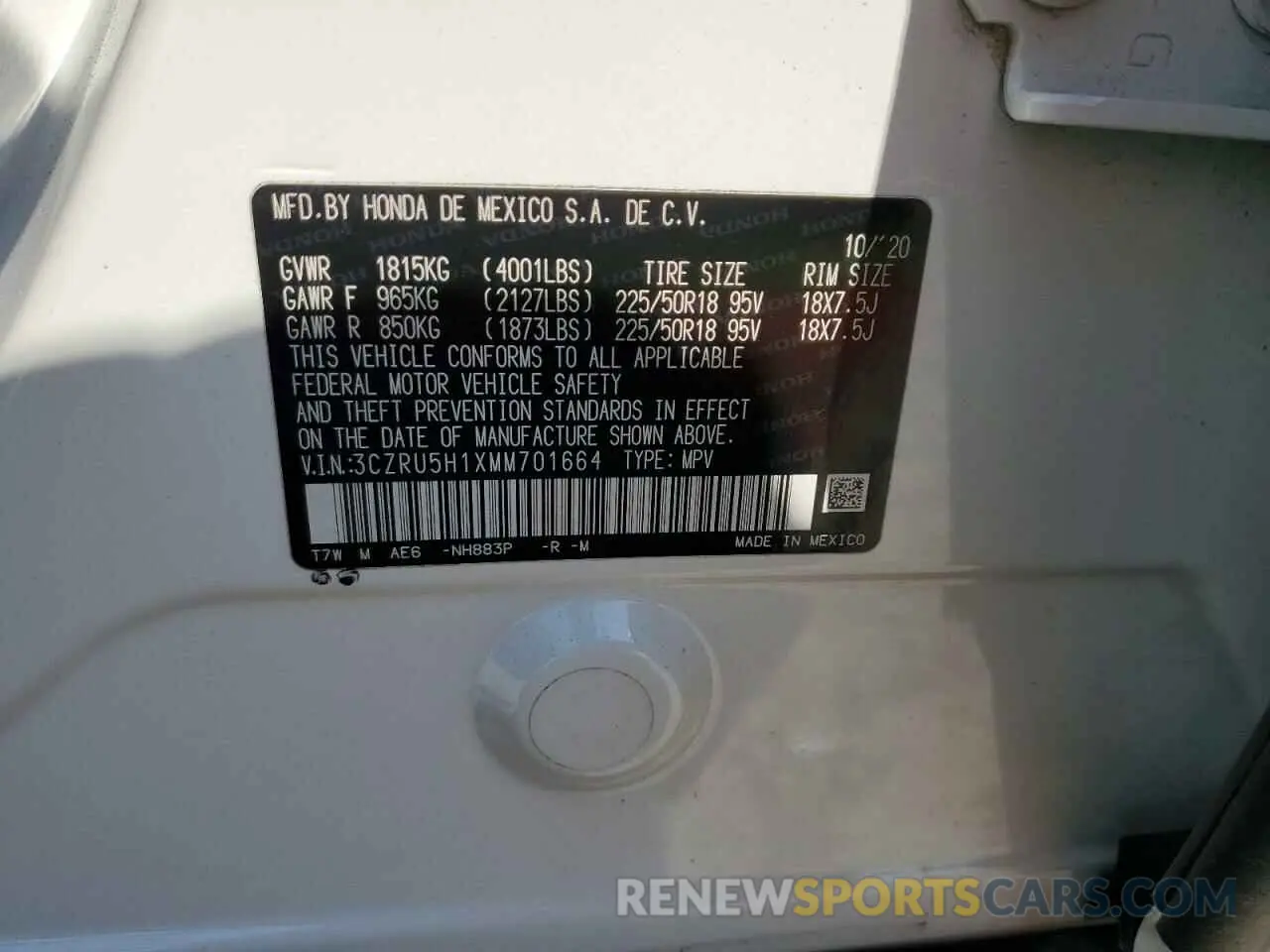 14 Photograph of a damaged car 3CZRU5H1XMM701664 HONDA HR-V 2021