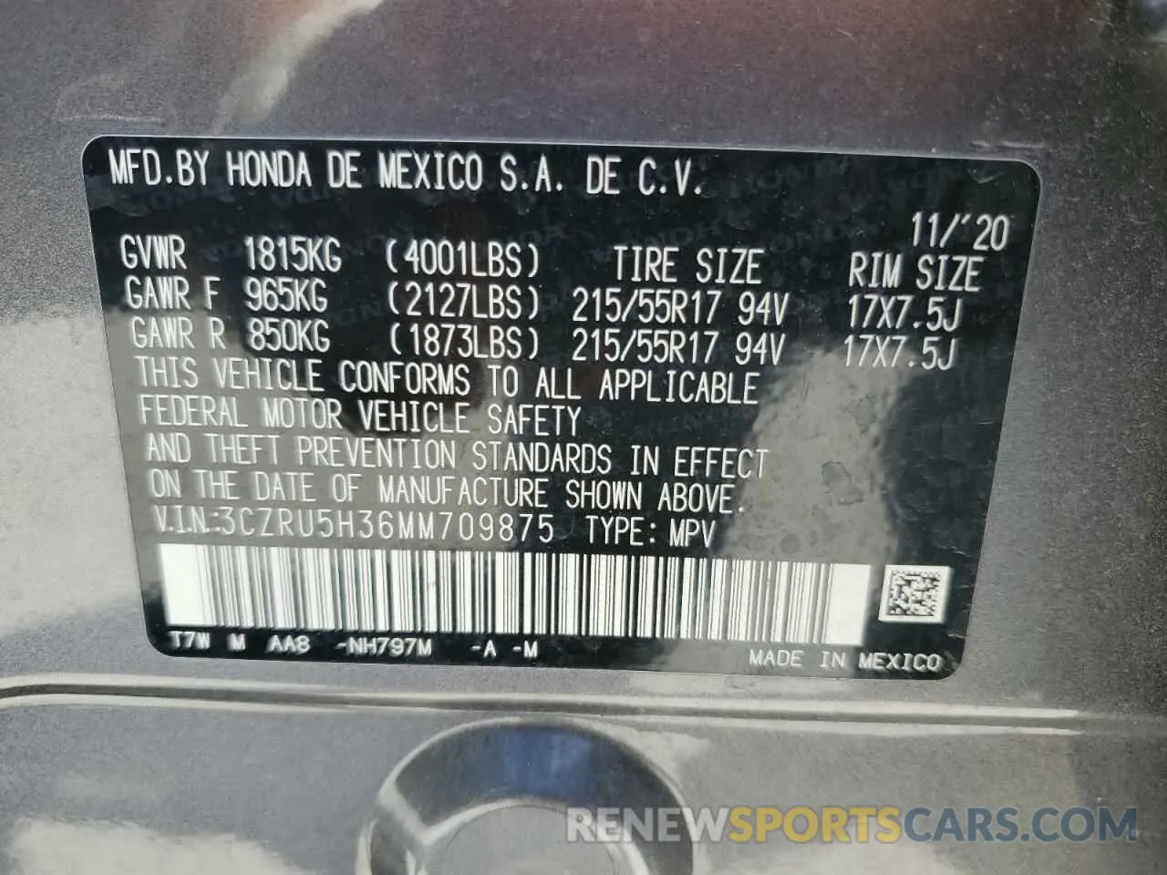 15 Photograph of a damaged car 3CZRU5H36MM709875 HONDA HR-V 2021