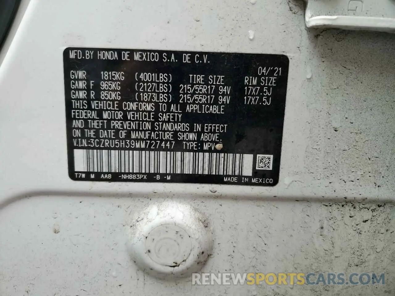 13 Photograph of a damaged car 3CZRU5H39MM727447 HONDA HR-V 2021