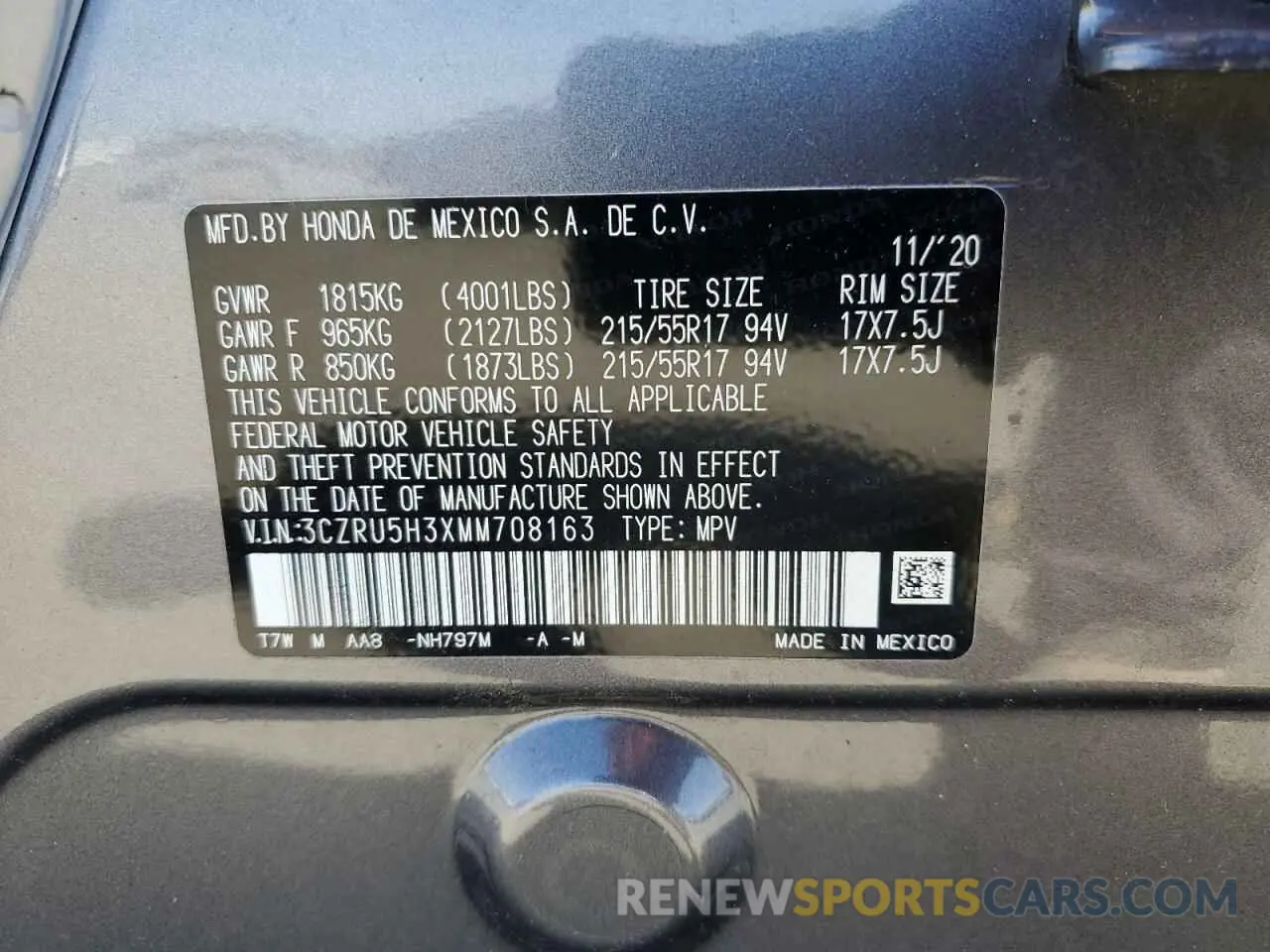 12 Фотография поврежденного автомобиля 3CZRU5H3XMM708163 HONDA HR-V 2021