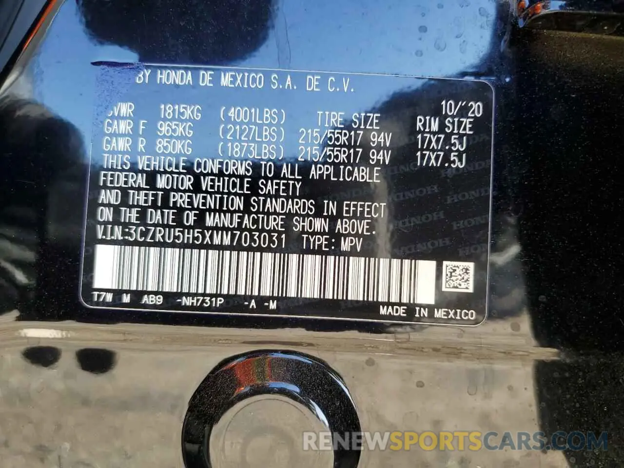 14 Photograph of a damaged car 3CZRU5H5XMM703031 HONDA HR-V 2021