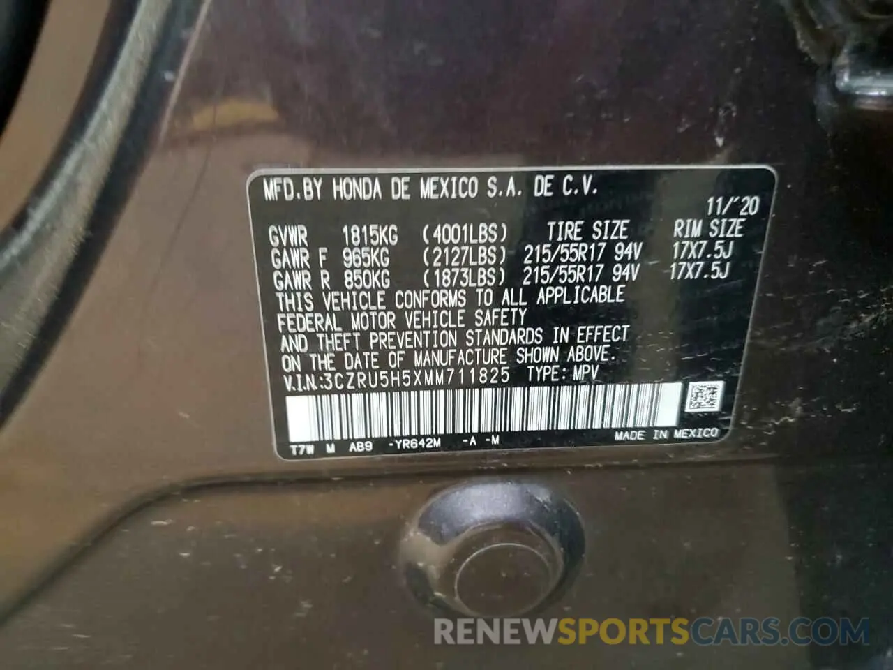 13 Фотография поврежденного автомобиля 3CZRU5H5XMM711825 HONDA HR-V 2021