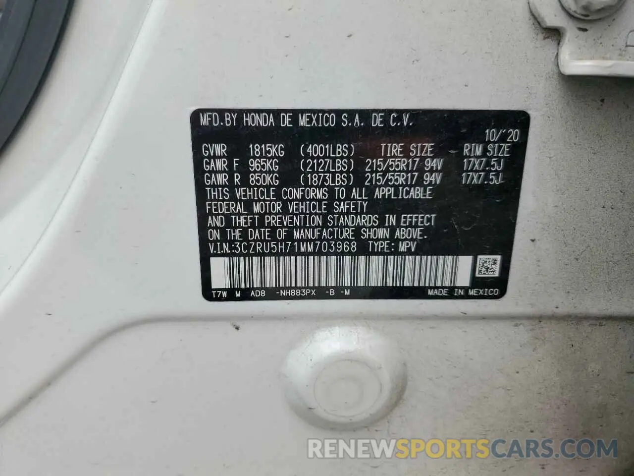 15 Фотография поврежденного автомобиля 3CZRU5H71MM703968 HONDA HR-V 2021