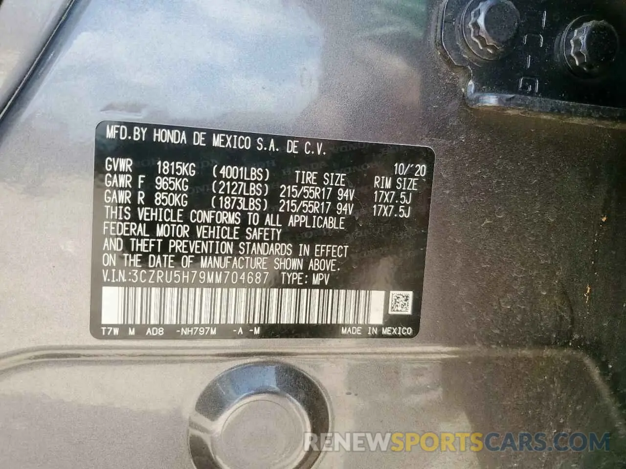 13 Photograph of a damaged car 3CZRU5H79MM704687 HONDA HR-V 2021
