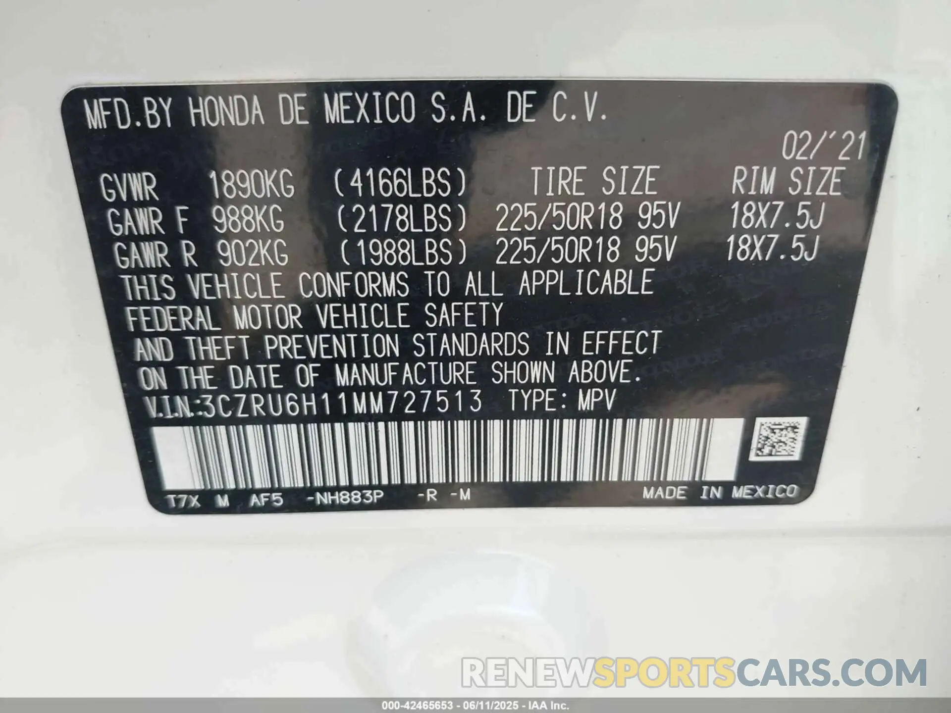 9 Photograph of a damaged car 3CZRU6H11MM727513 HONDA HR-V 2021