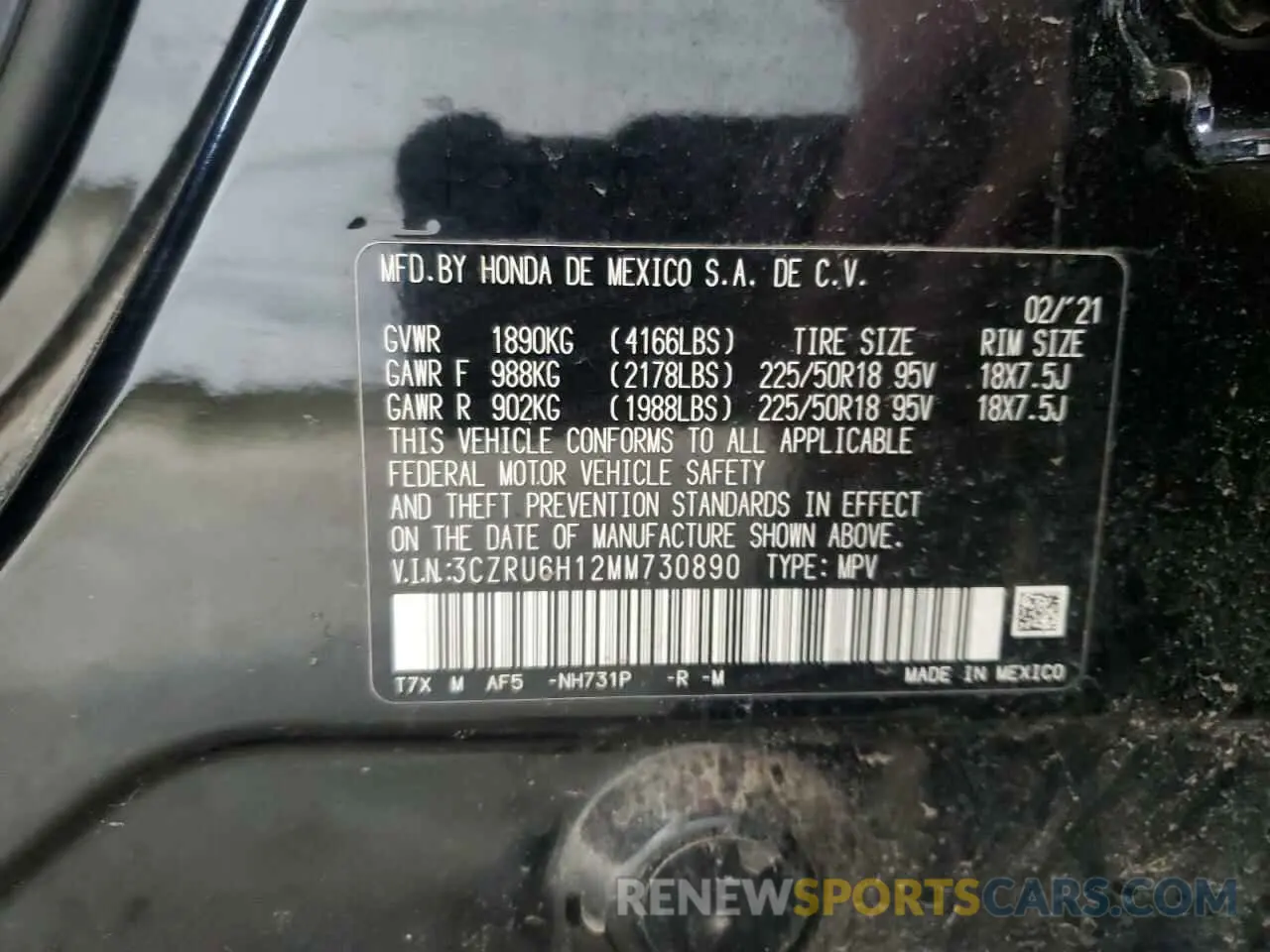 15 Photograph of a damaged car 3CZRU6H12MM730890 HONDA HR-V 2021