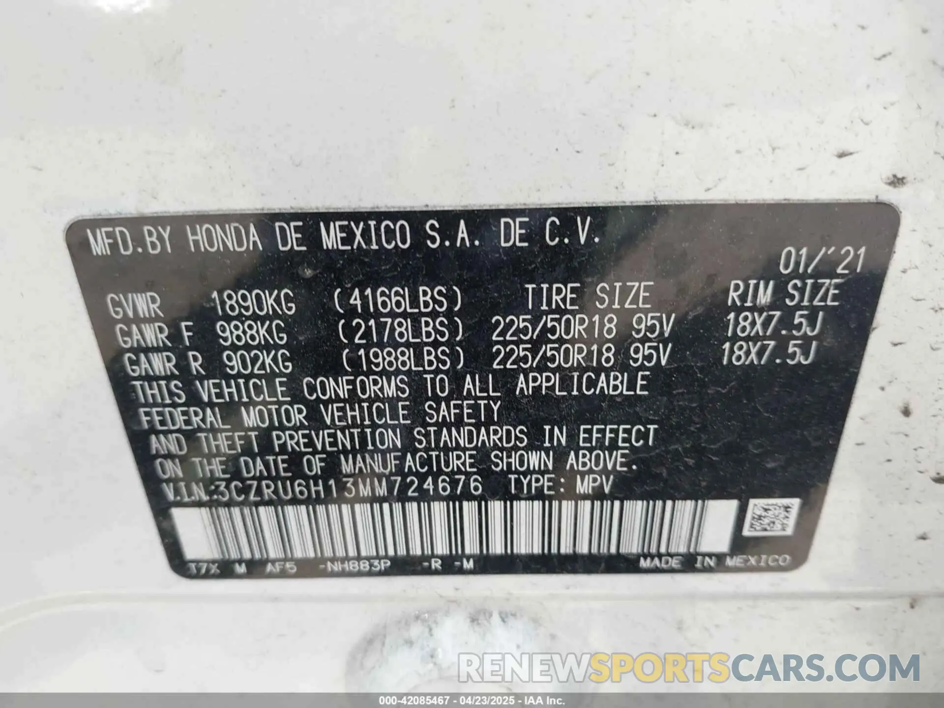 9 Photograph of a damaged car 3CZRU6H13MM724676 HONDA HR-V 2021