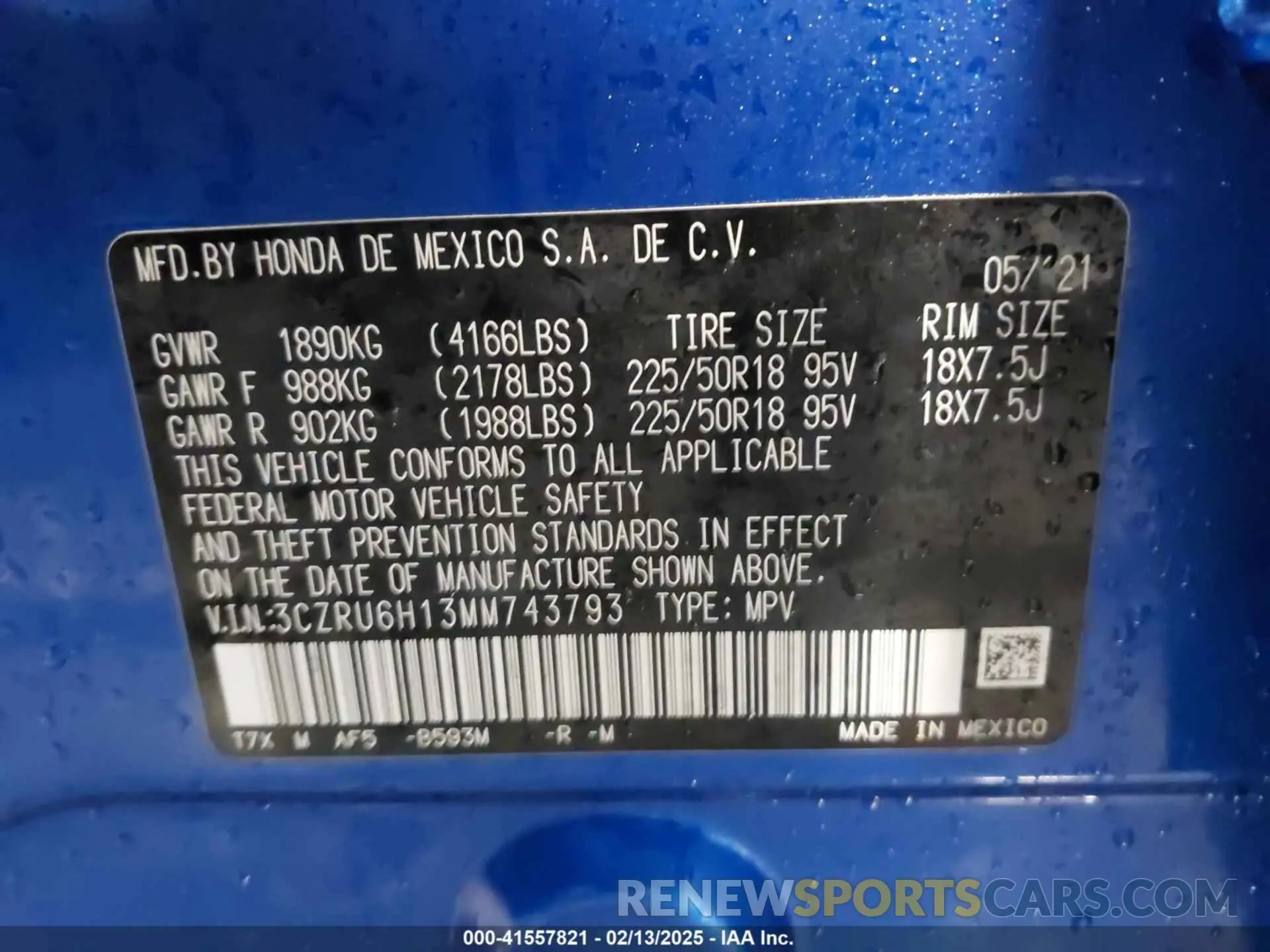 9 Фотография поврежденного автомобиля 3CZRU6H13MM743793 HONDA HR-V 2021