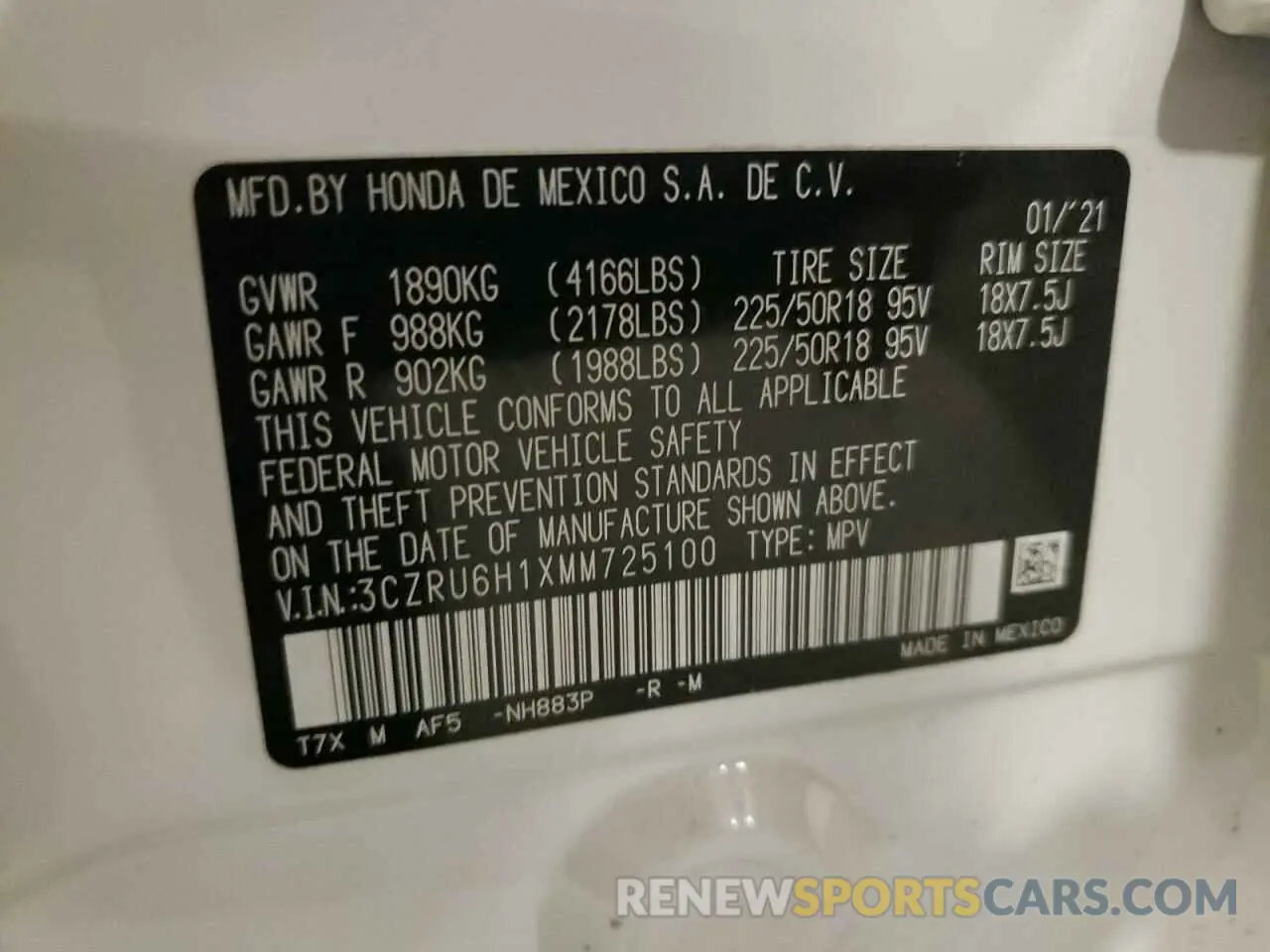 13 Photograph of a damaged car 3CZRU6H1XMM725100 HONDA HR-V 2021