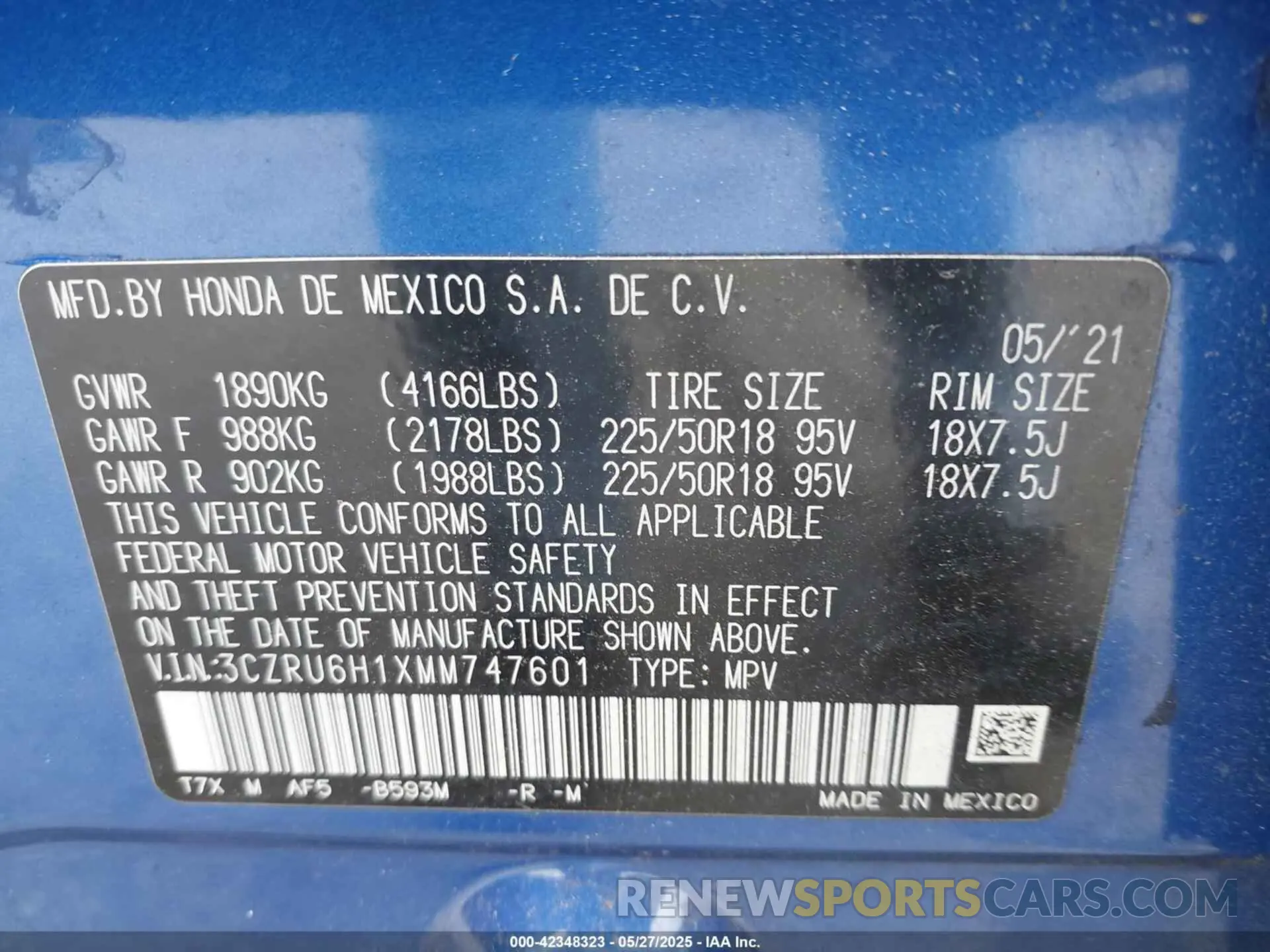 9 Photograph of a damaged car 3CZRU6H1XMM747601 HONDA HR-V 2021