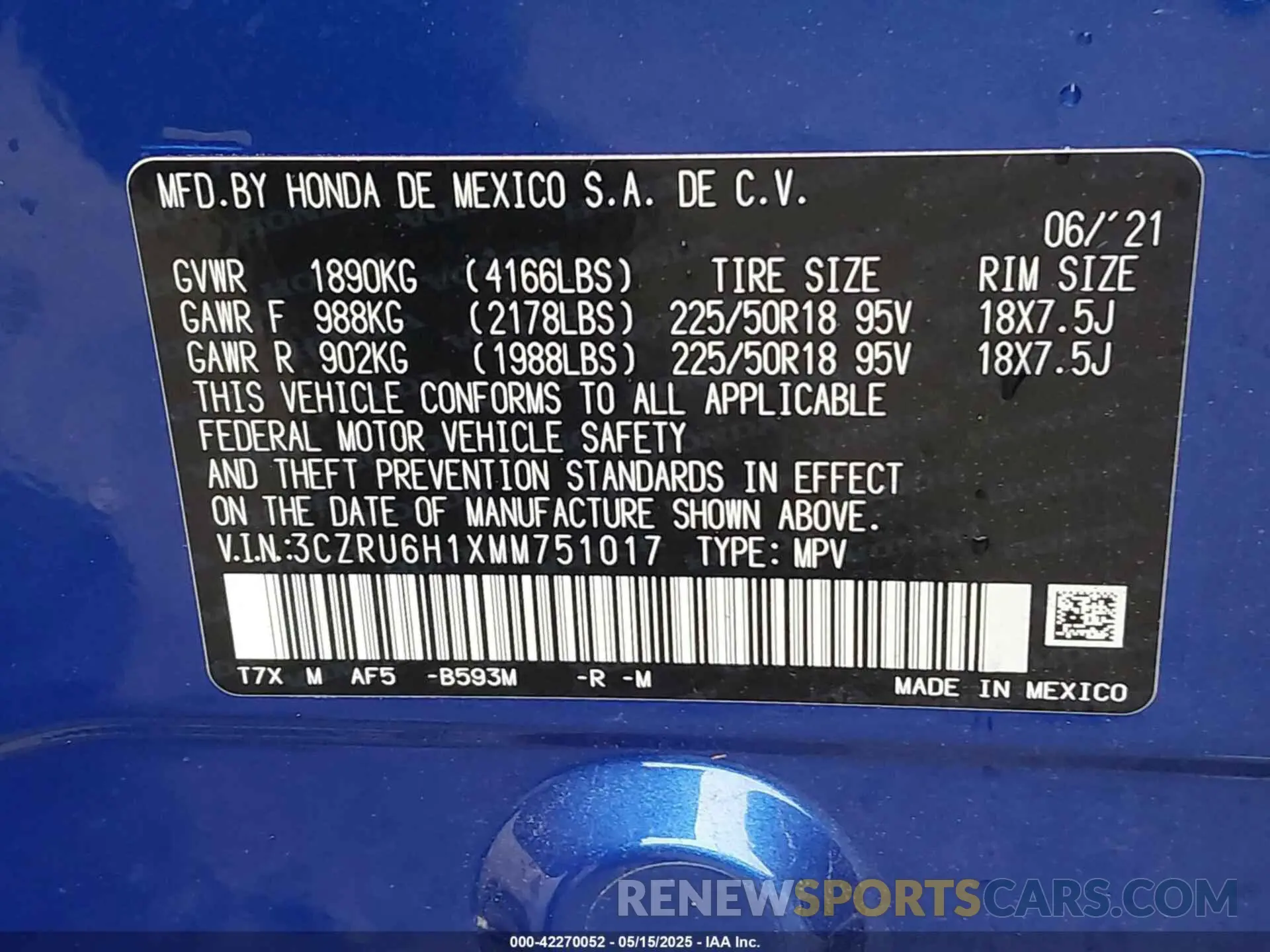 9 Photograph of a damaged car 3CZRU6H1XMM751017 HONDA HR-V 2021