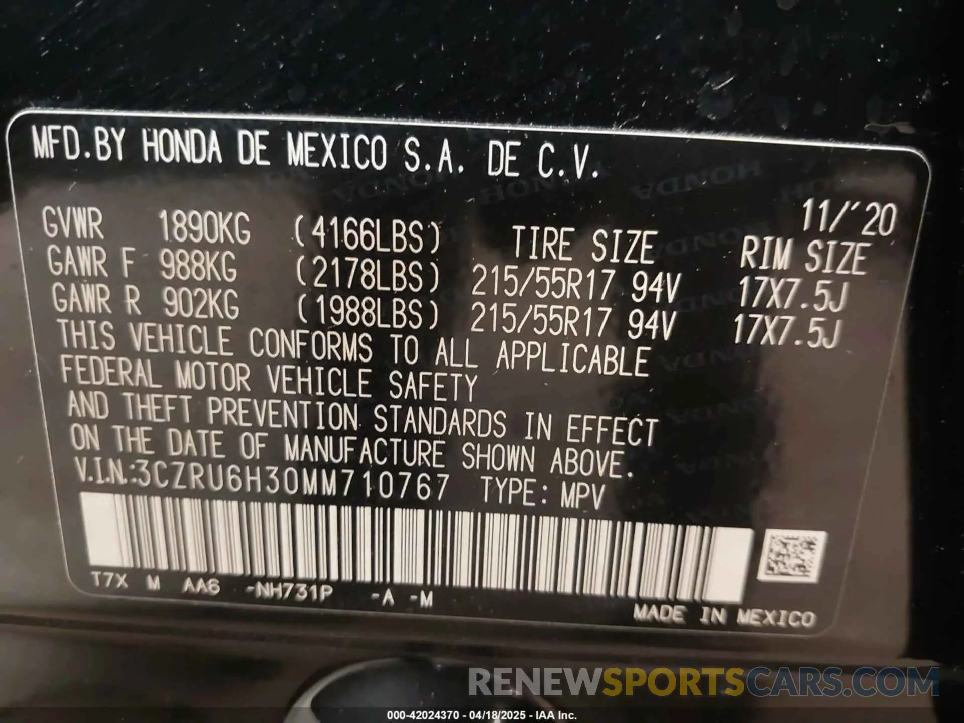 9 Photograph of a damaged car 3CZRU6H30MM710767 HONDA HR-V 2021