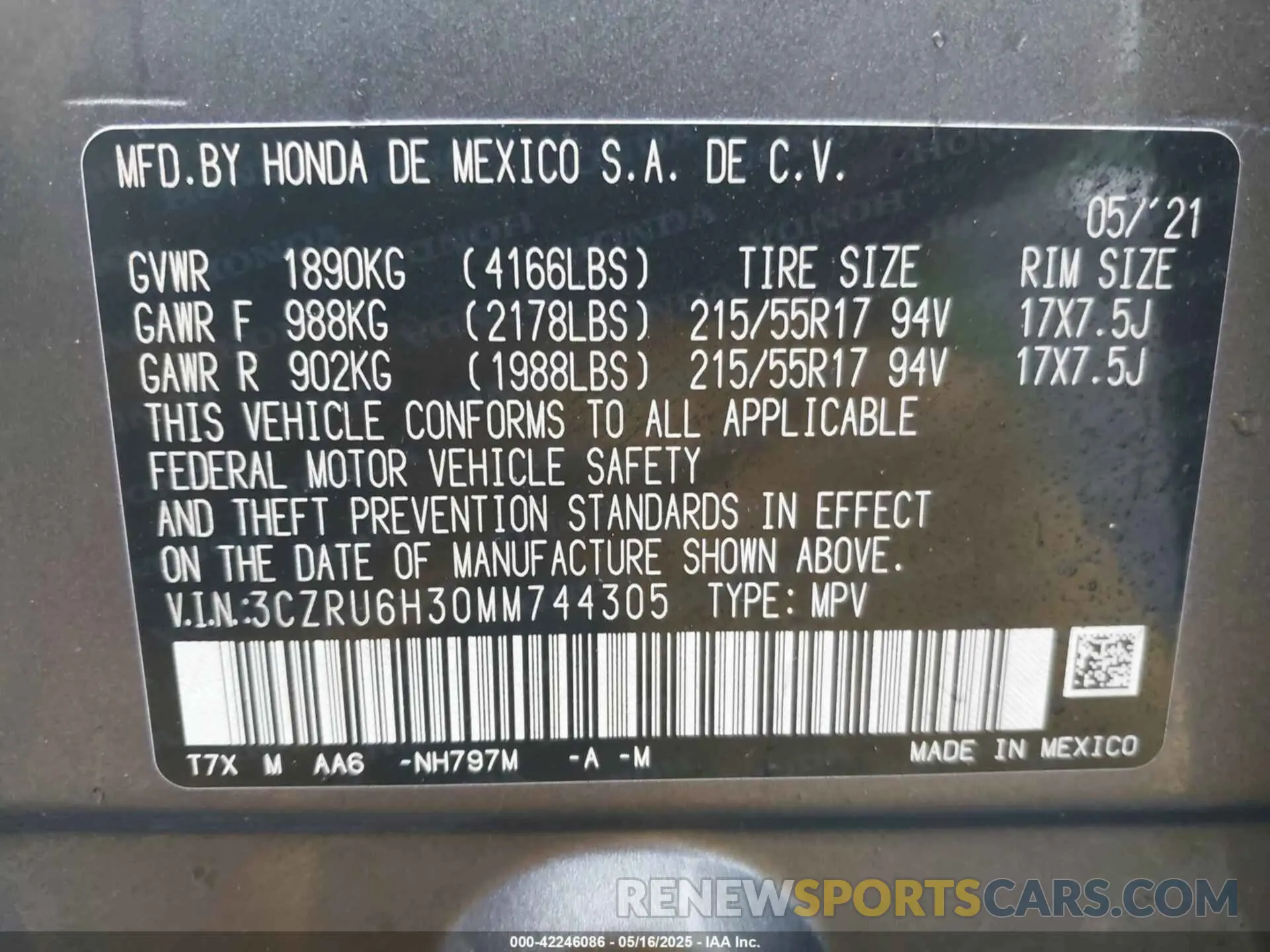 9 Photograph of a damaged car 3CZRU6H30MM744305 HONDA HR-V 2021