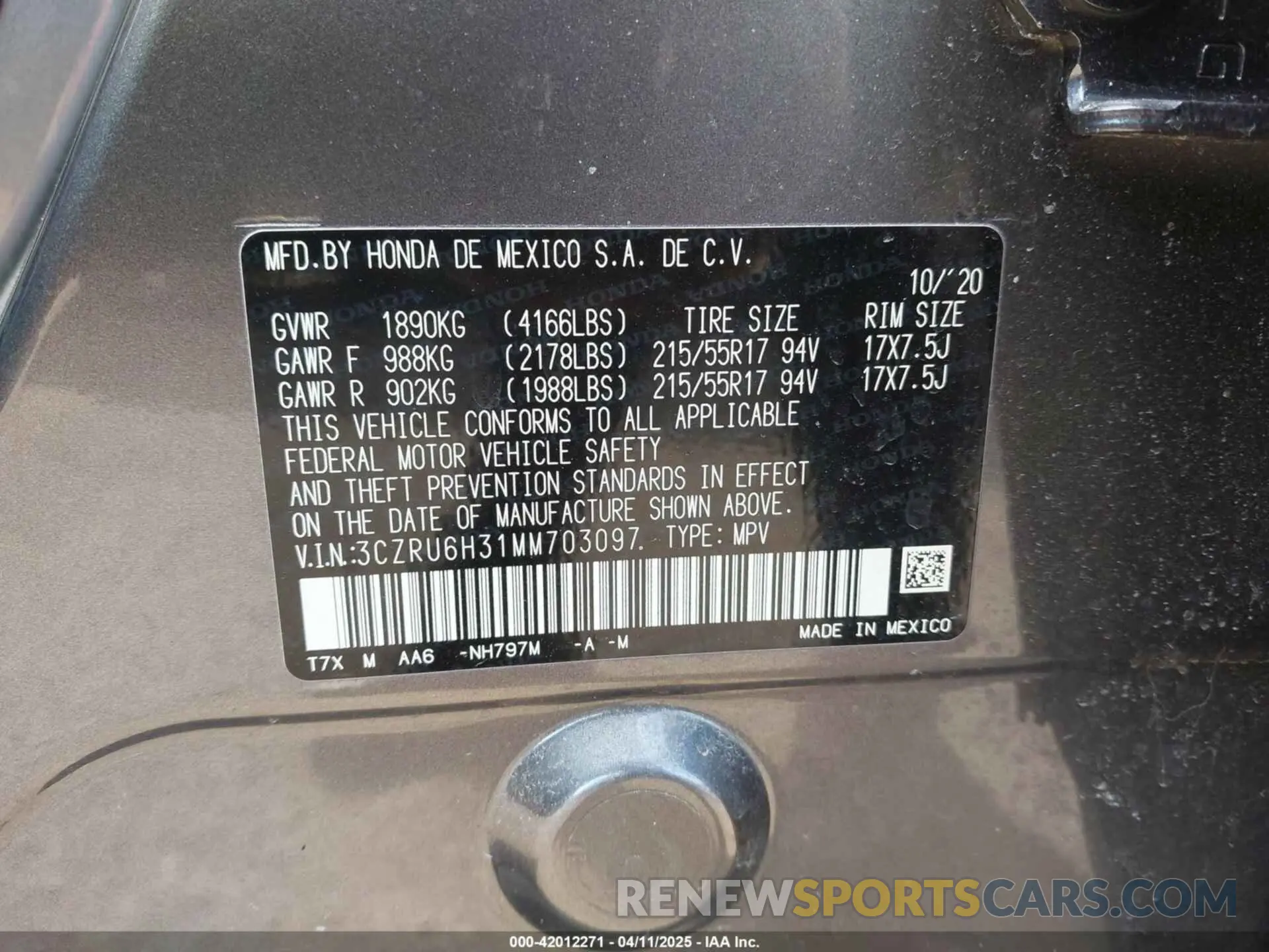 9 Photograph of a damaged car 3CZRU6H31MM703097 HONDA HR-V 2021