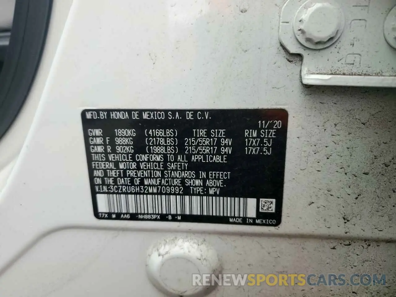 14 Photograph of a damaged car 3CZRU6H32MM709992 HONDA HR-V 2021