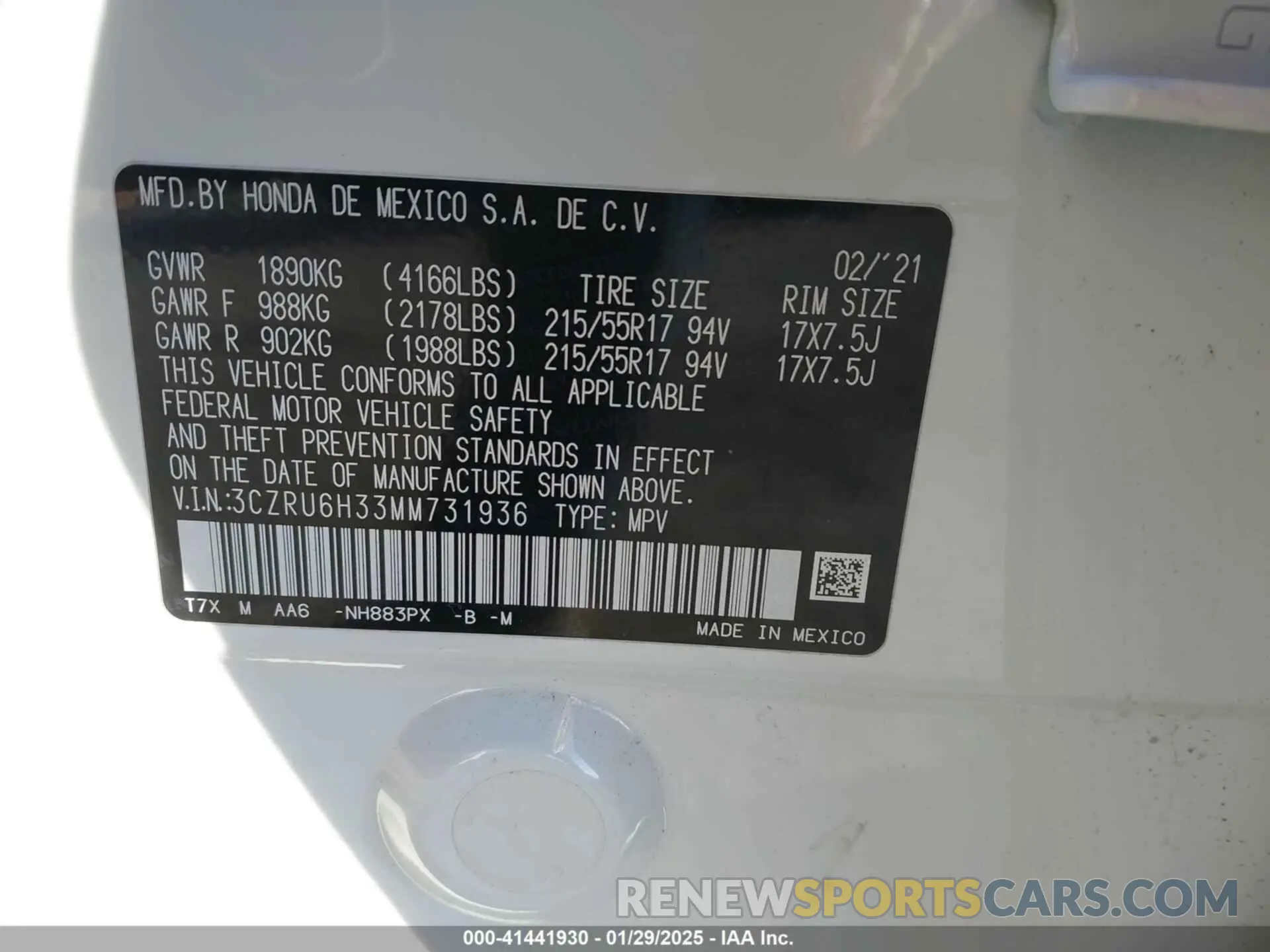 9 Фотография поврежденного автомобиля 3CZRU6H33MM731936 HONDA HR-V 2021