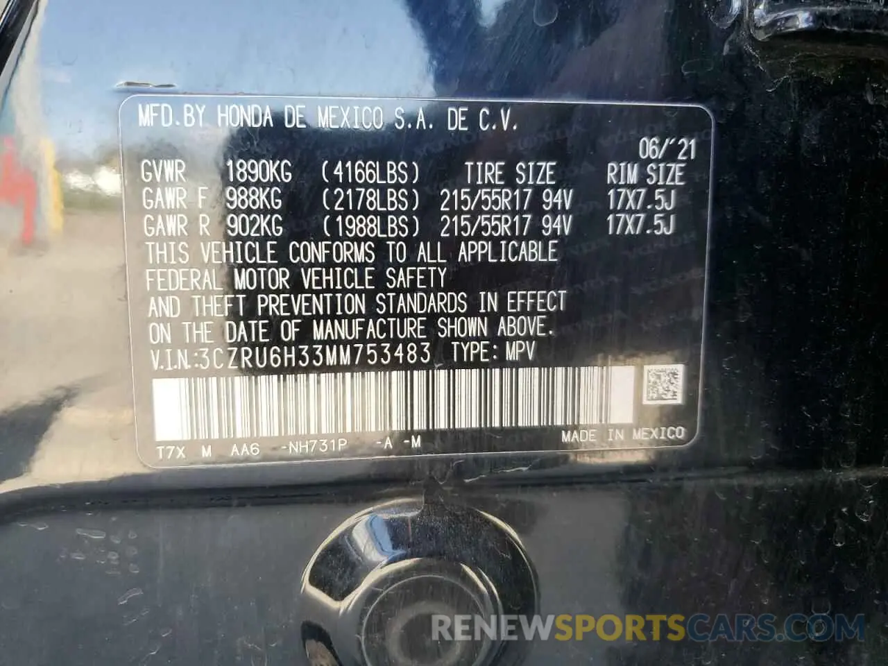 13 Фотография поврежденного автомобиля 3CZRU6H33MM753483 HONDA HR-V 2021