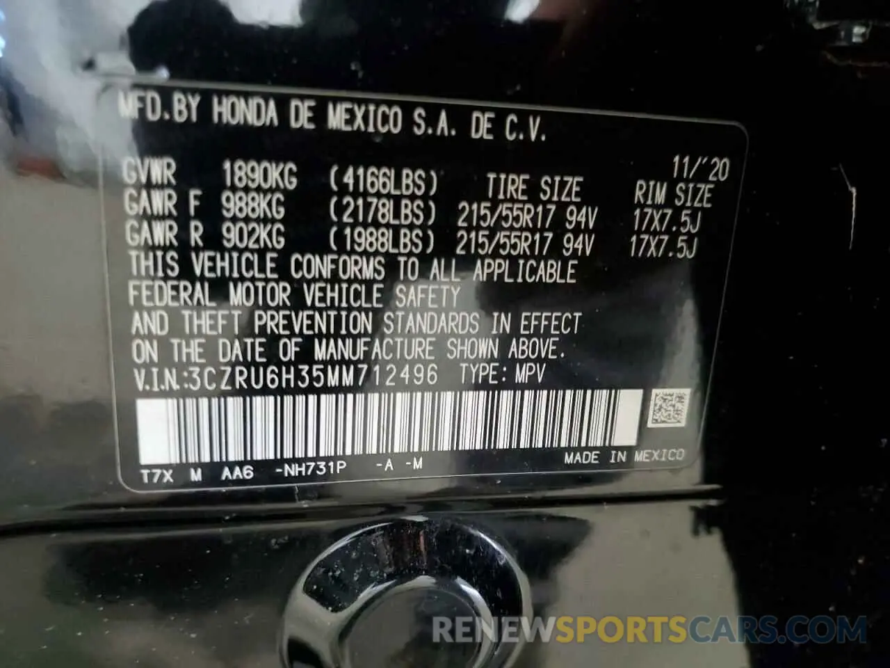13 Photograph of a damaged car 3CZRU6H35MM712496 HONDA HR-V 2021
