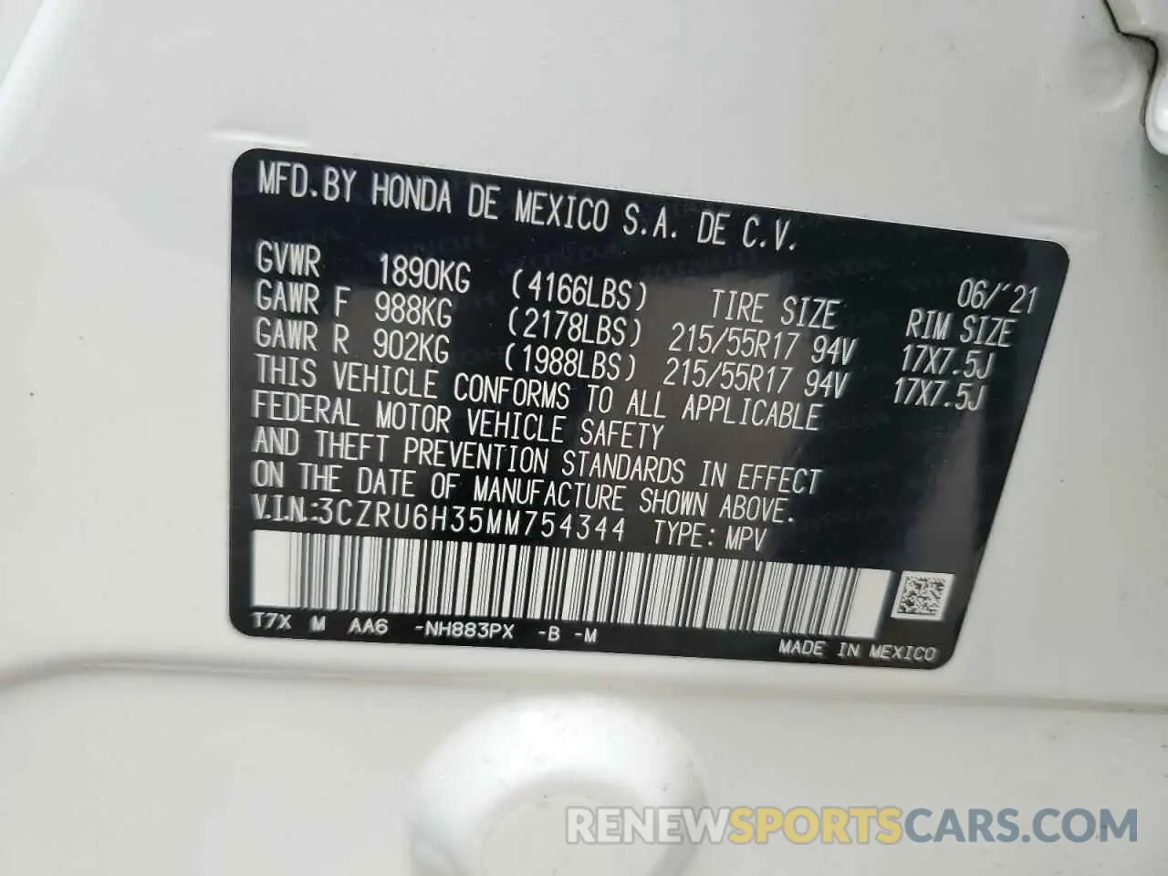 13 Фотография поврежденного автомобиля 3CZRU6H35MM754344 HONDA HR-V 2021
