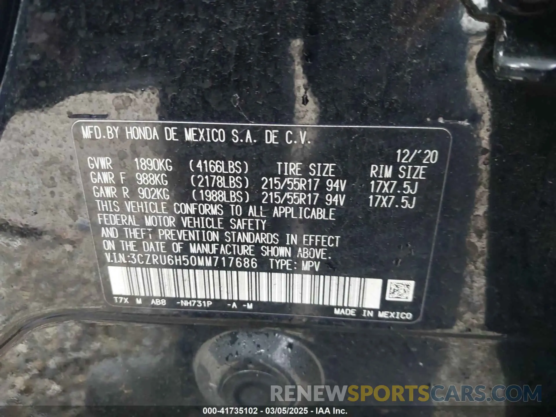9 Фотография поврежденного автомобиля 3CZRU6H50MM717686 HONDA HR-V 2021