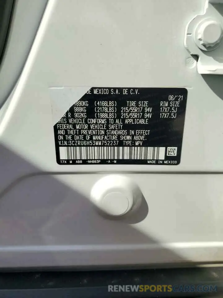 13 Фотография поврежденного автомобиля 3CZRU6H53MM752237 HONDA HR-V 2021