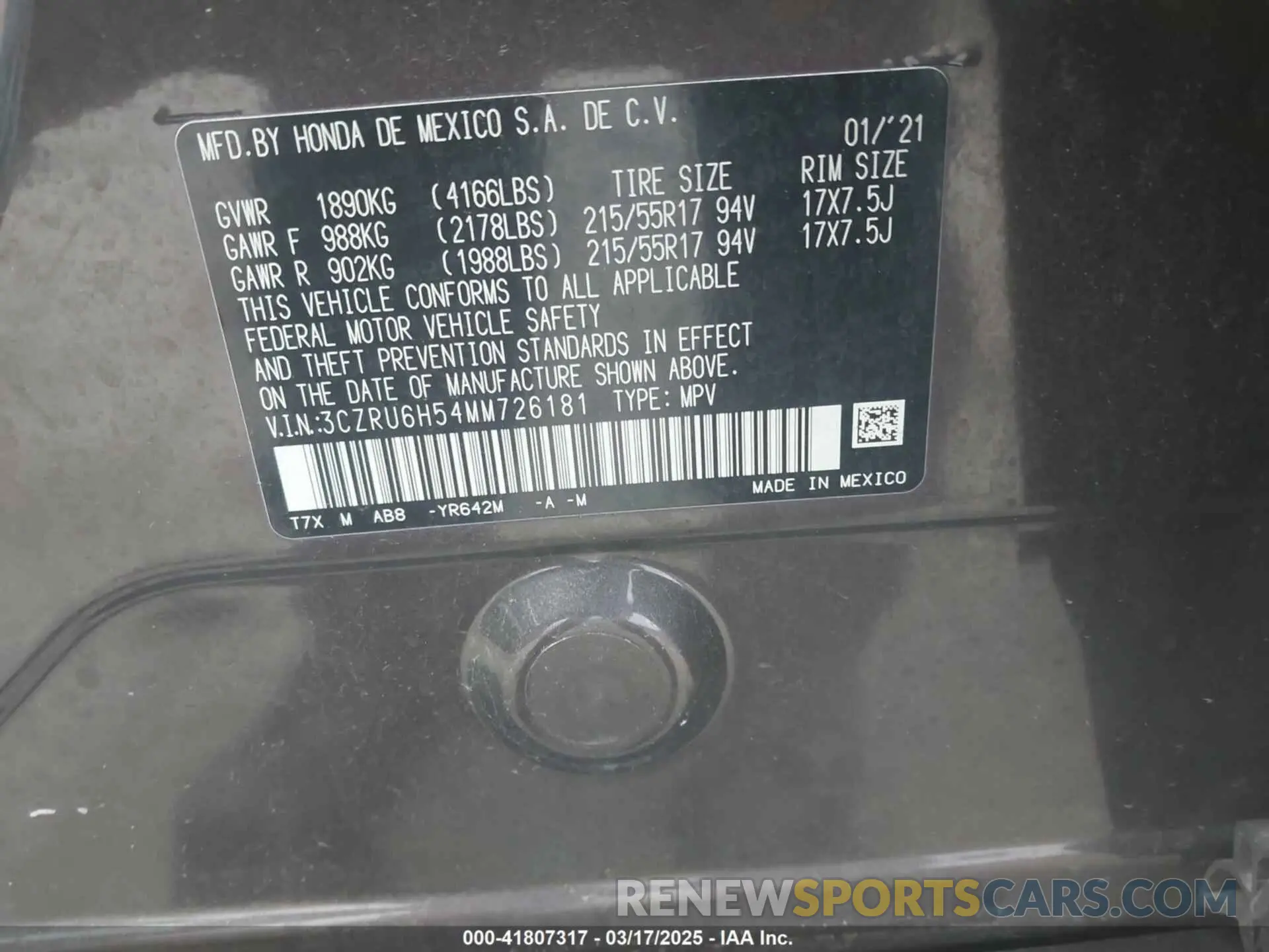9 Photograph of a damaged car 3CZRU6H54MM726181 HONDA HR-V 2021
