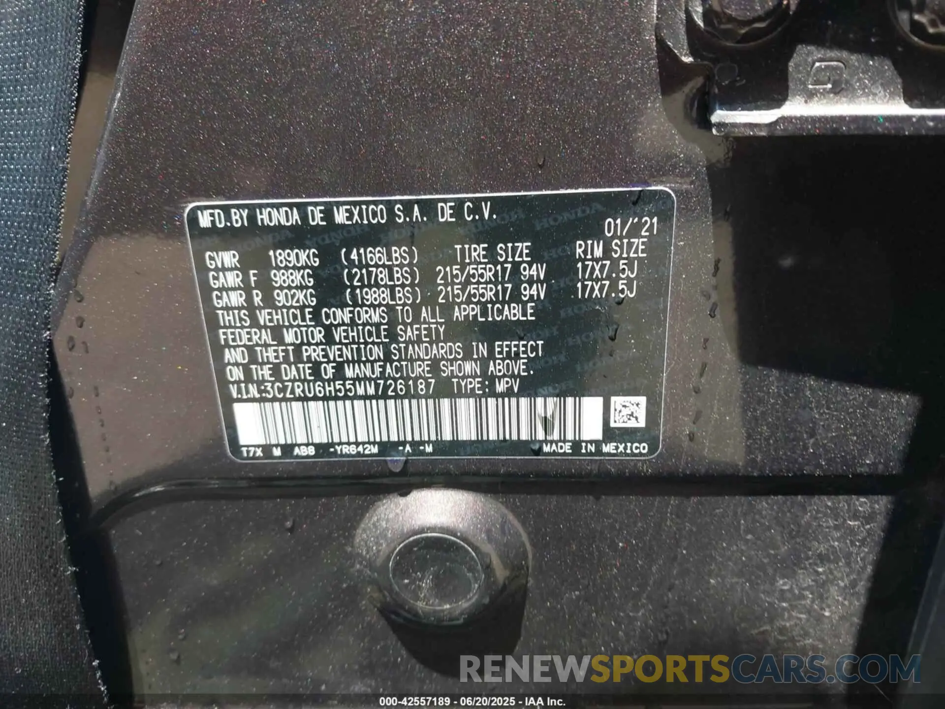 9 Photograph of a damaged car 3CZRU6H55MM726187 HONDA HR-V 2021
