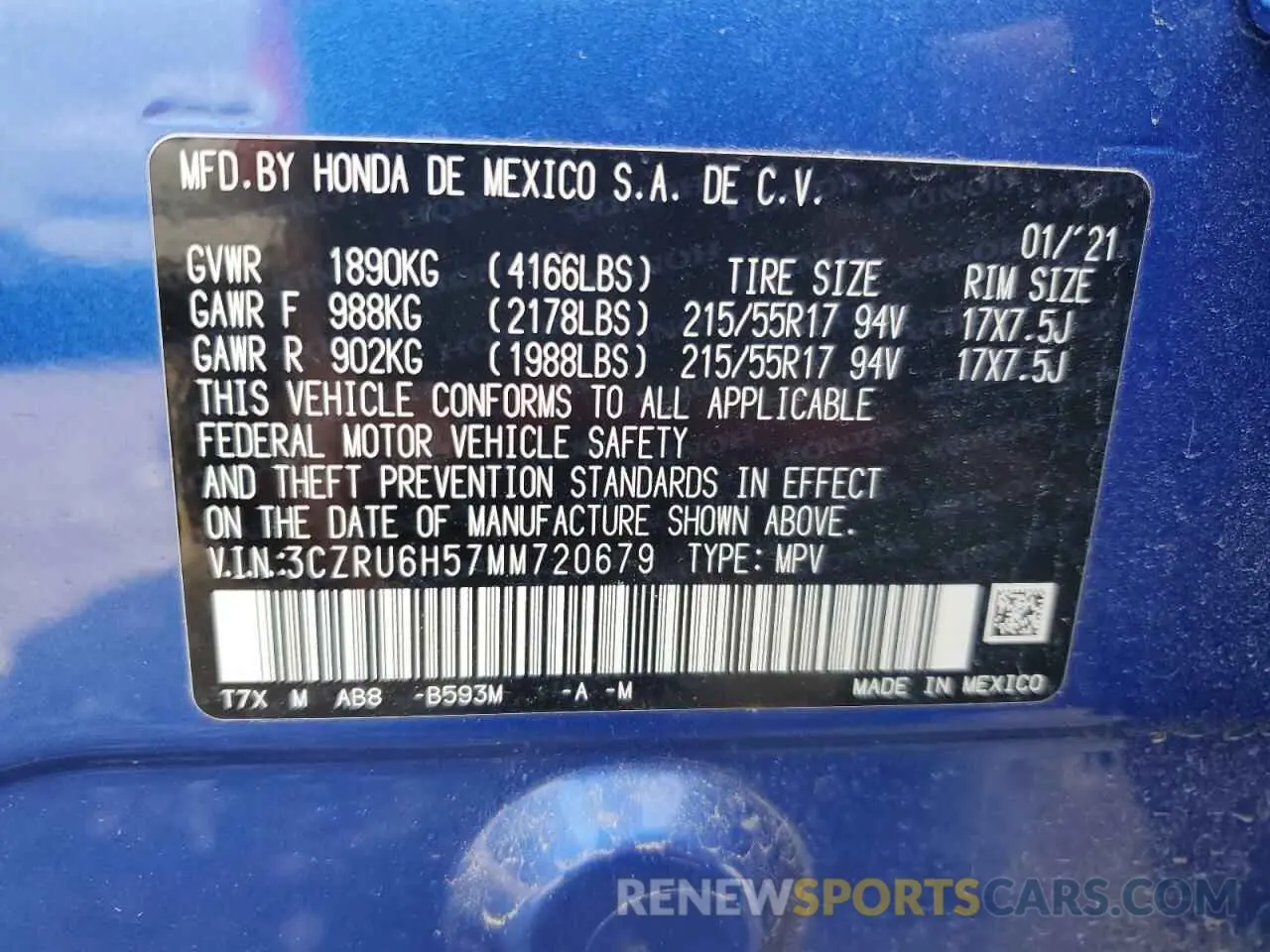 12 Photograph of a damaged car 3CZRU6H57MM720679 HONDA HR-V 2021