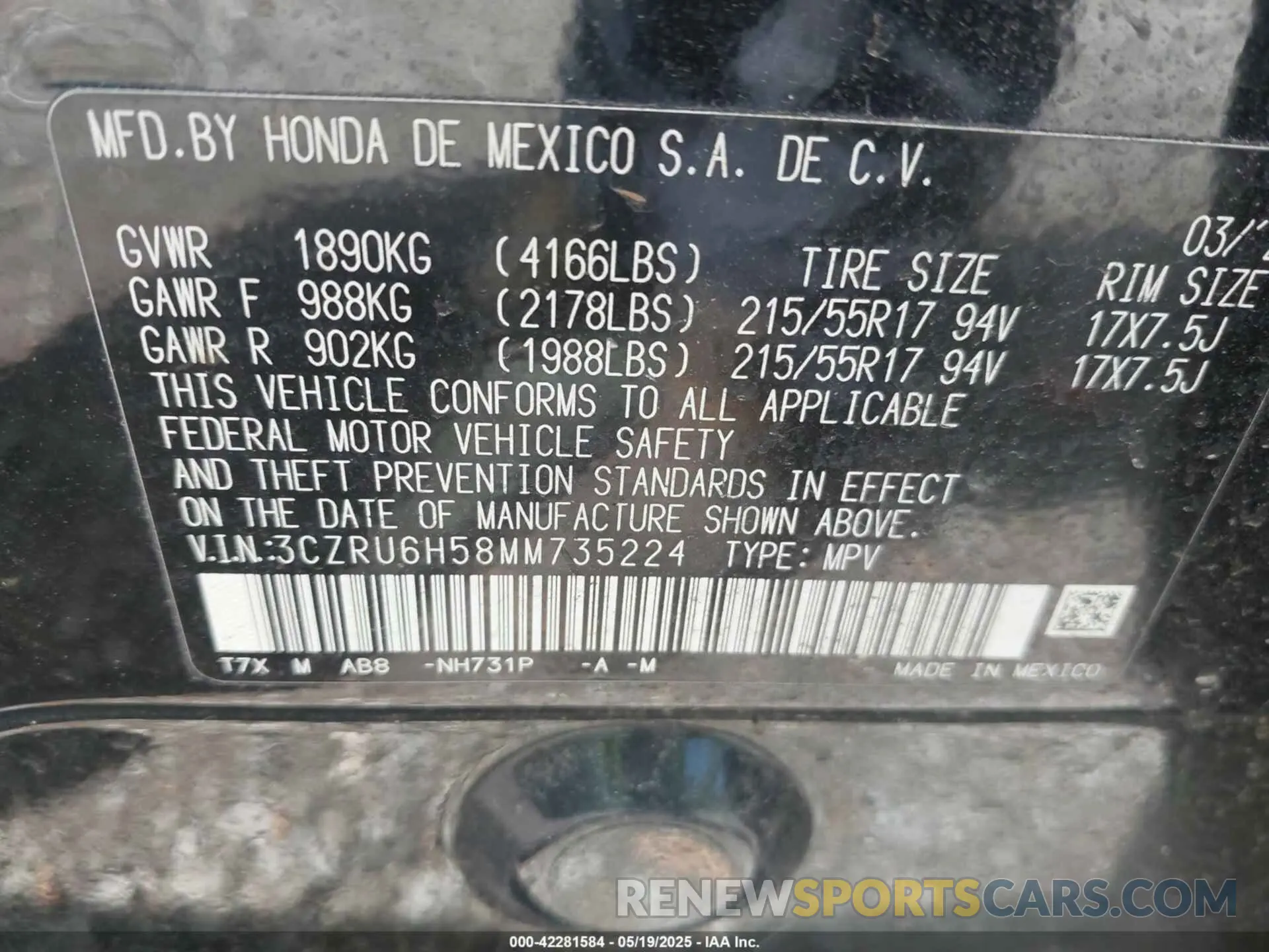 9 Photograph of a damaged car 3CZRU6H58MM735224 HONDA HR-V 2021