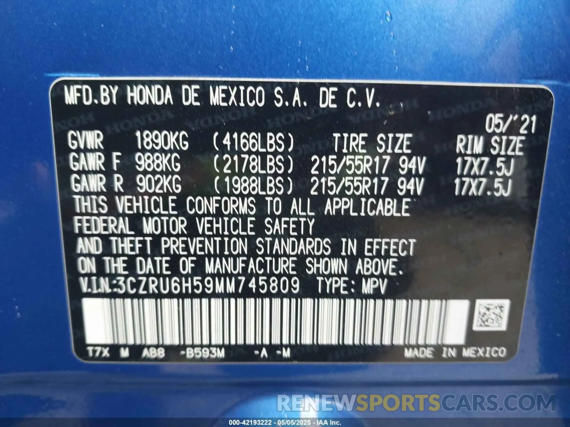 9 Photograph of a damaged car 3CZRU6H59MM745809 HONDA HR-V 2021