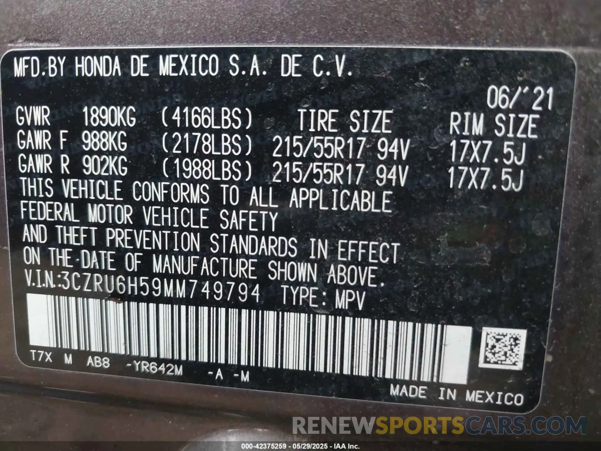 9 Photograph of a damaged car 3CZRU6H59MM749794 HONDA HR-V 2021