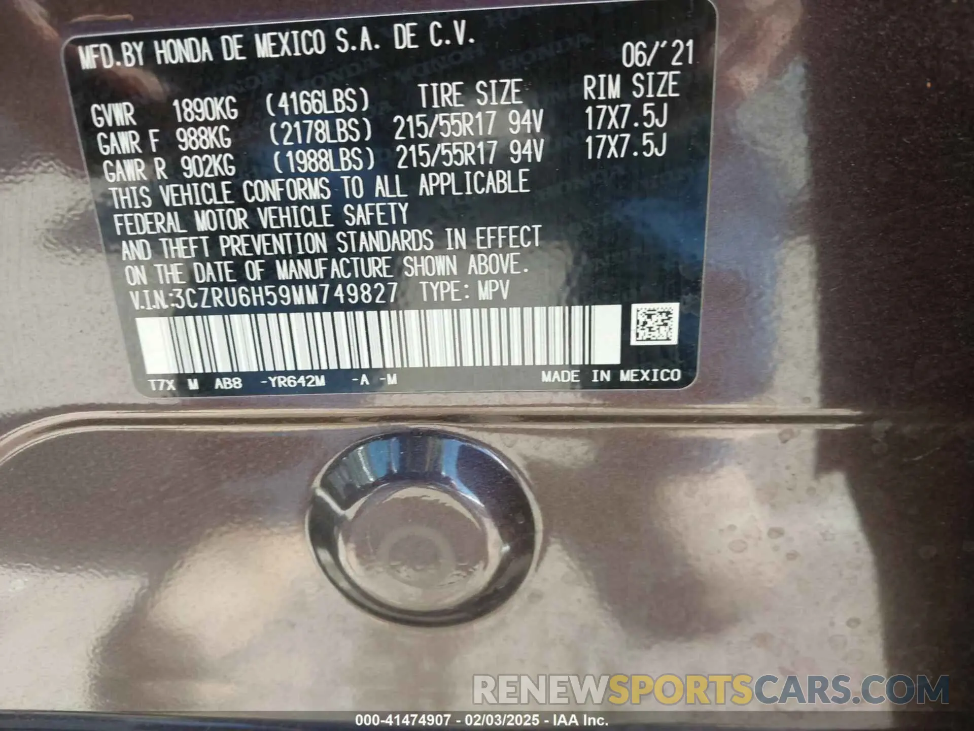 9 Фотография поврежденного автомобиля 3CZRU6H59MM749827 HONDA HR-V 2021