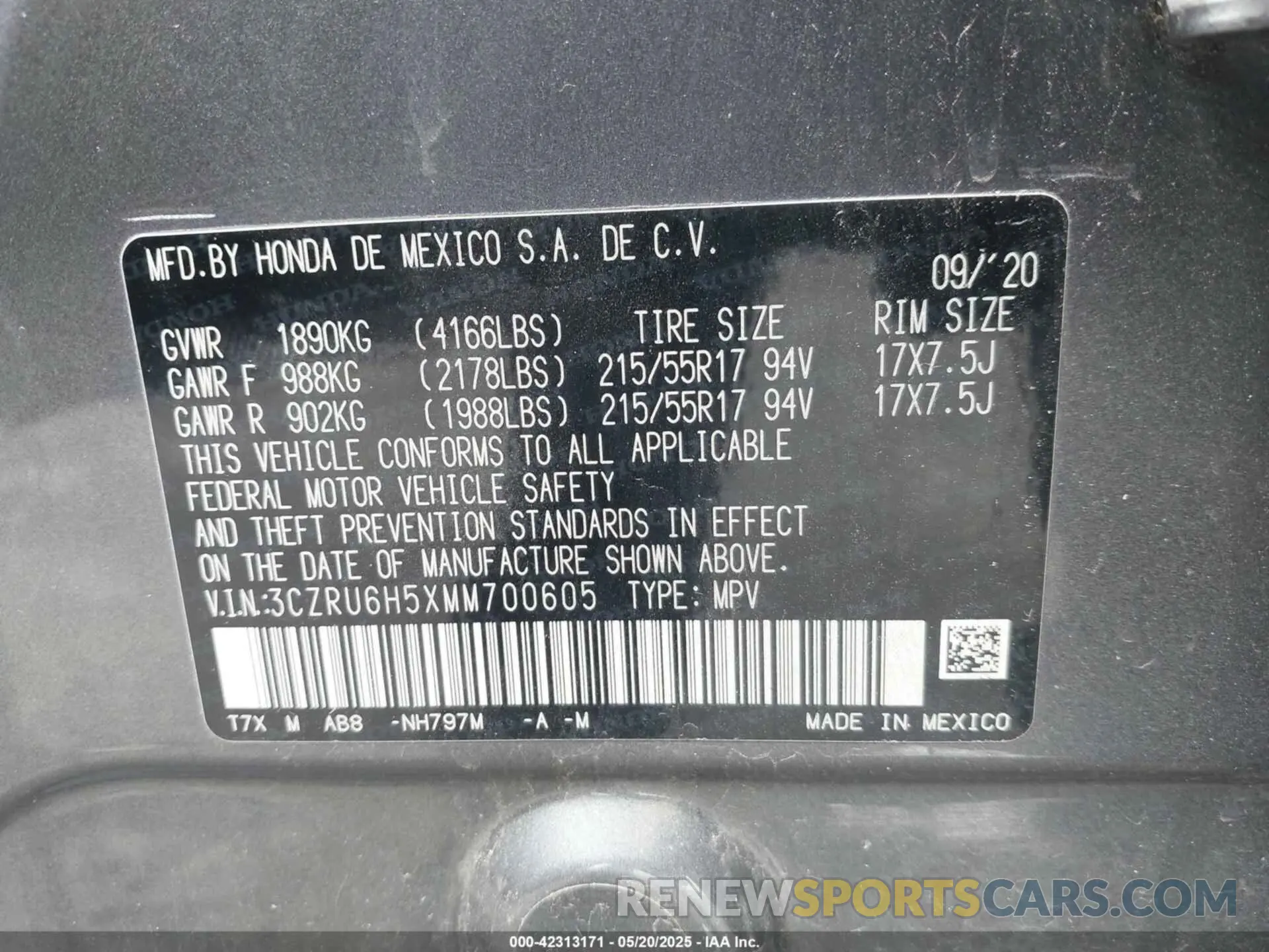 9 Photograph of a damaged car 3CZRU6H5XMM700605 HONDA HR-V 2021