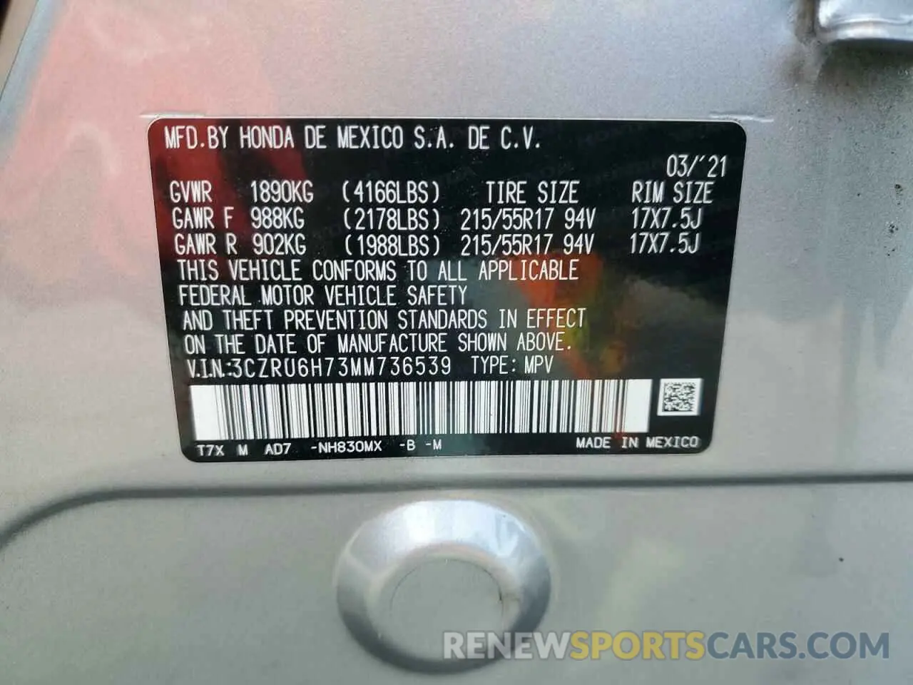 13 Photograph of a damaged car 3CZRU6H73MM736539 HONDA HR-V 2021