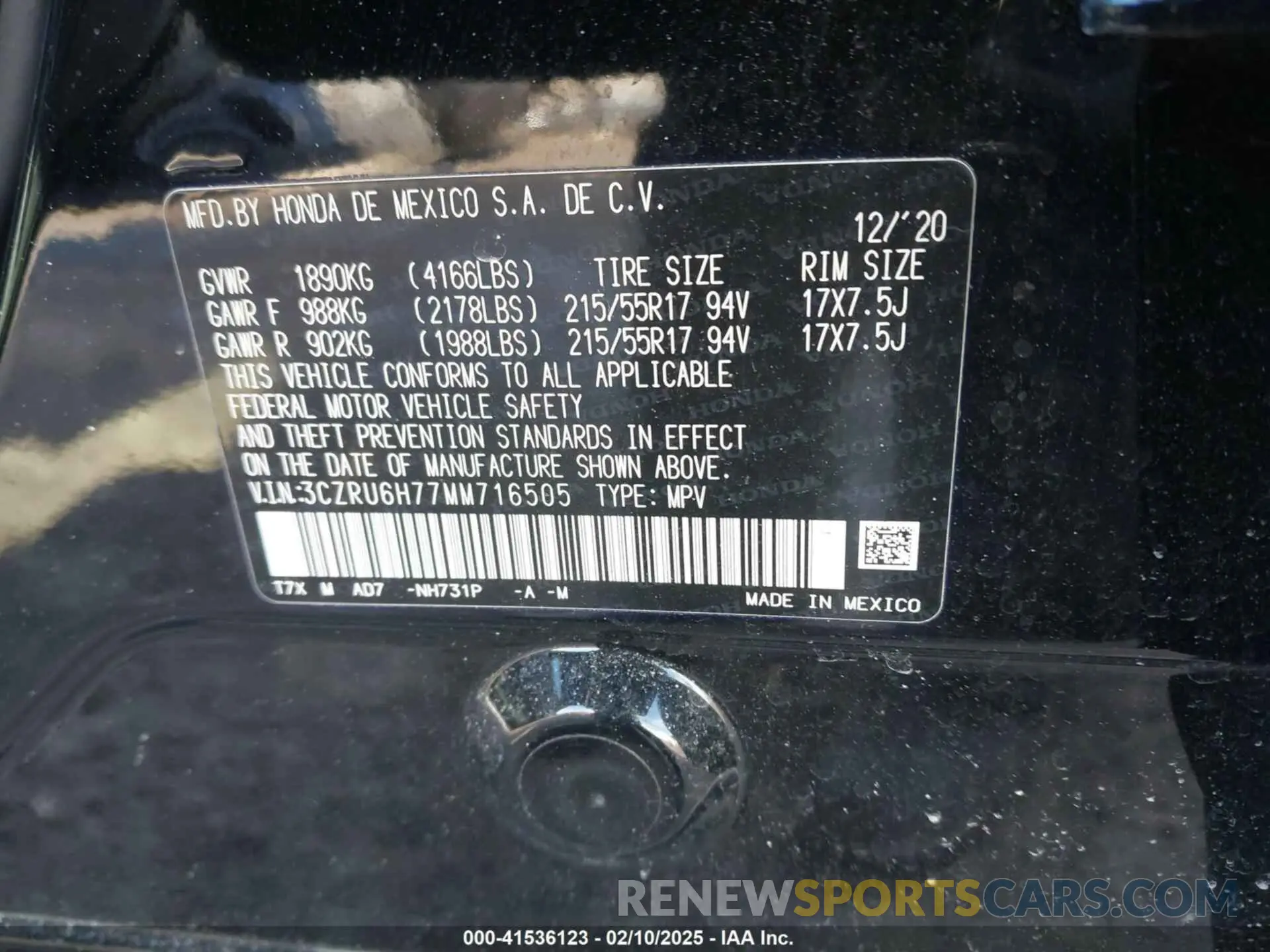9 Фотография поврежденного автомобиля 3CZRU6H77MM716505 HONDA HR-V 2021