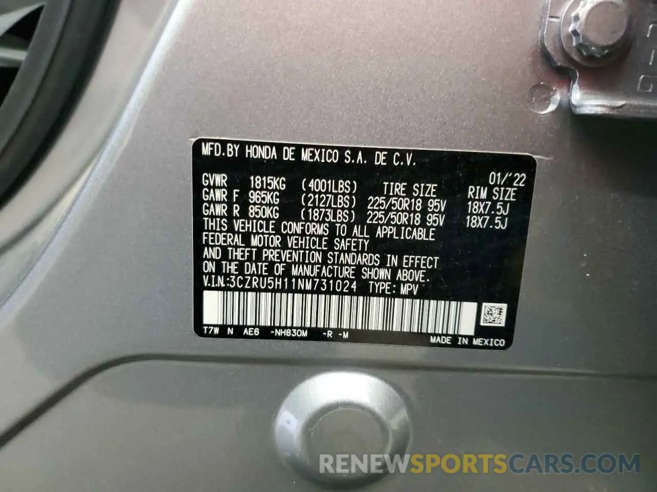 13 Photograph of a damaged car 3CZRU5H11NM731024 HONDA HR-V 2022