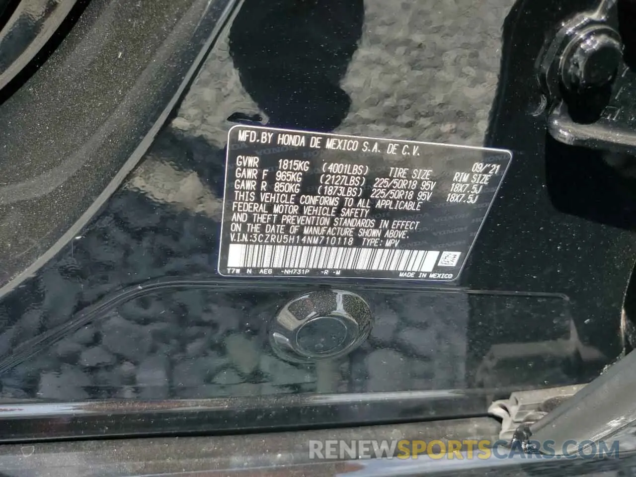 14 Photograph of a damaged car 3CZRU5H14NM710118 HONDA HR-V 2022