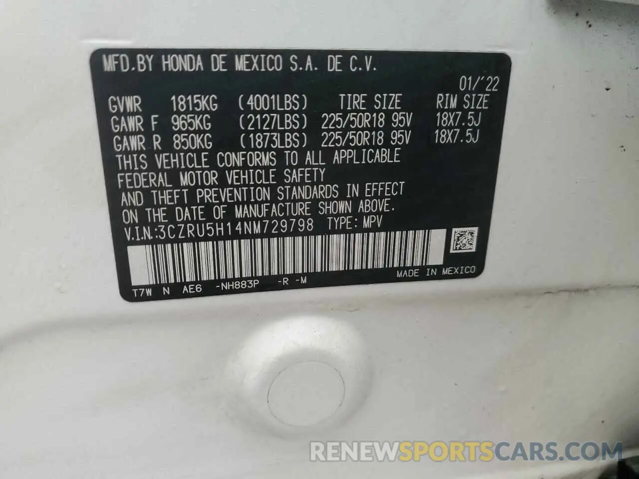 13 Фотография поврежденного автомобиля 3CZRU5H14NM729798 HONDA HR-V 2022