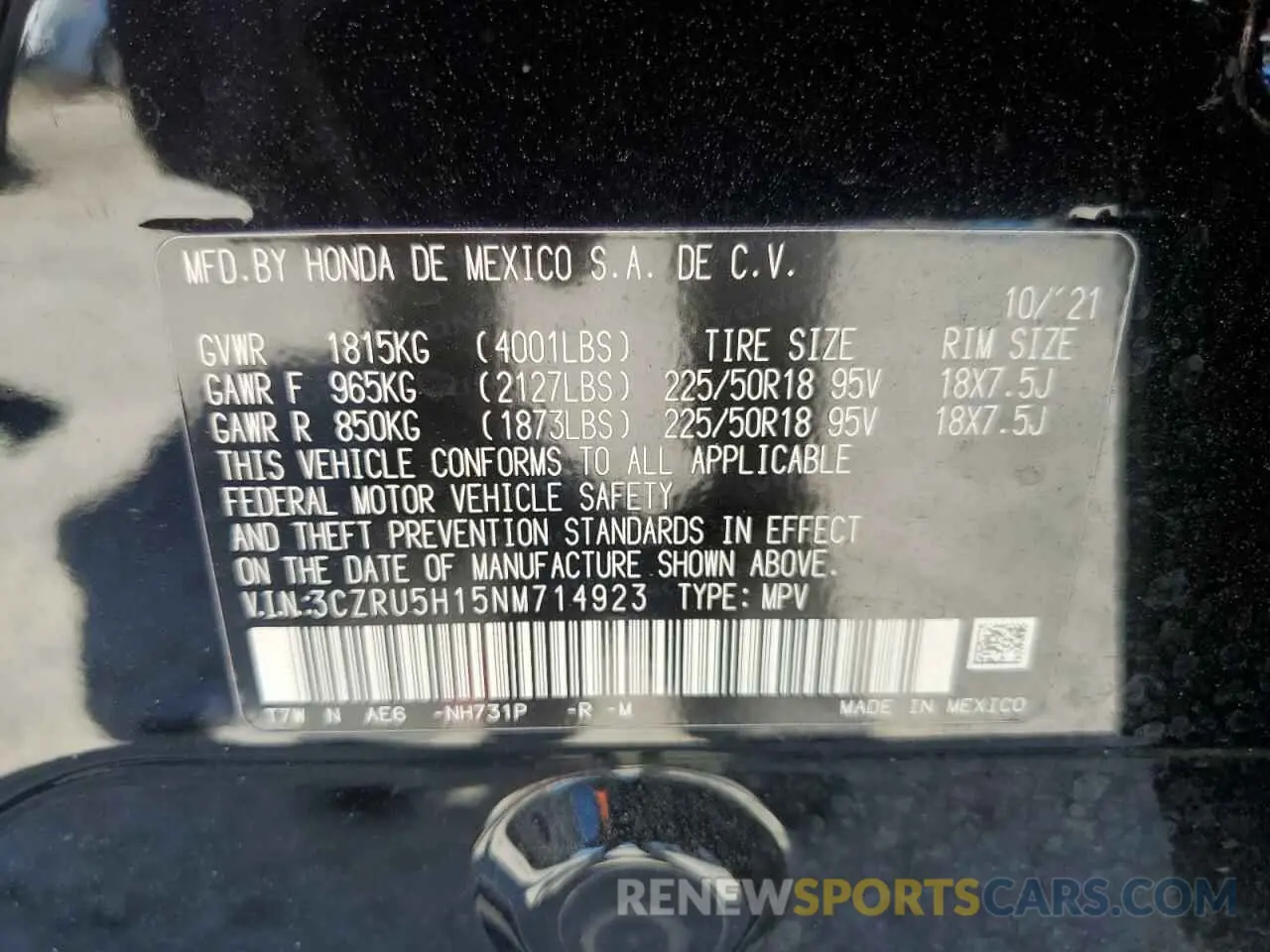 14 Фотография поврежденного автомобиля 3CZRU5H15NM714923 HONDA HR-V 2022