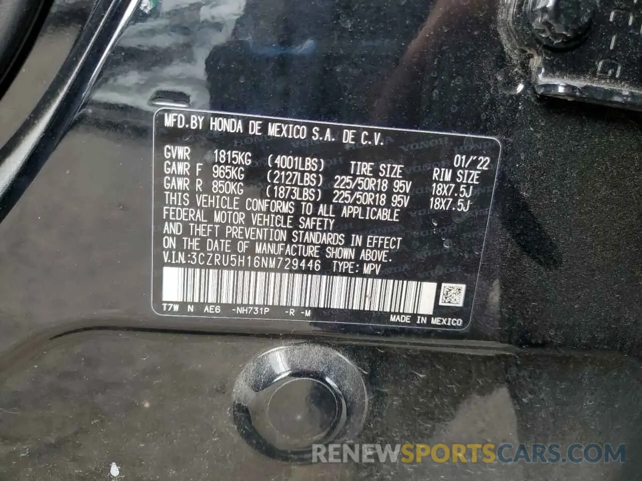 13 Photograph of a damaged car 3CZRU5H16NM729446 HONDA HR-V 2022