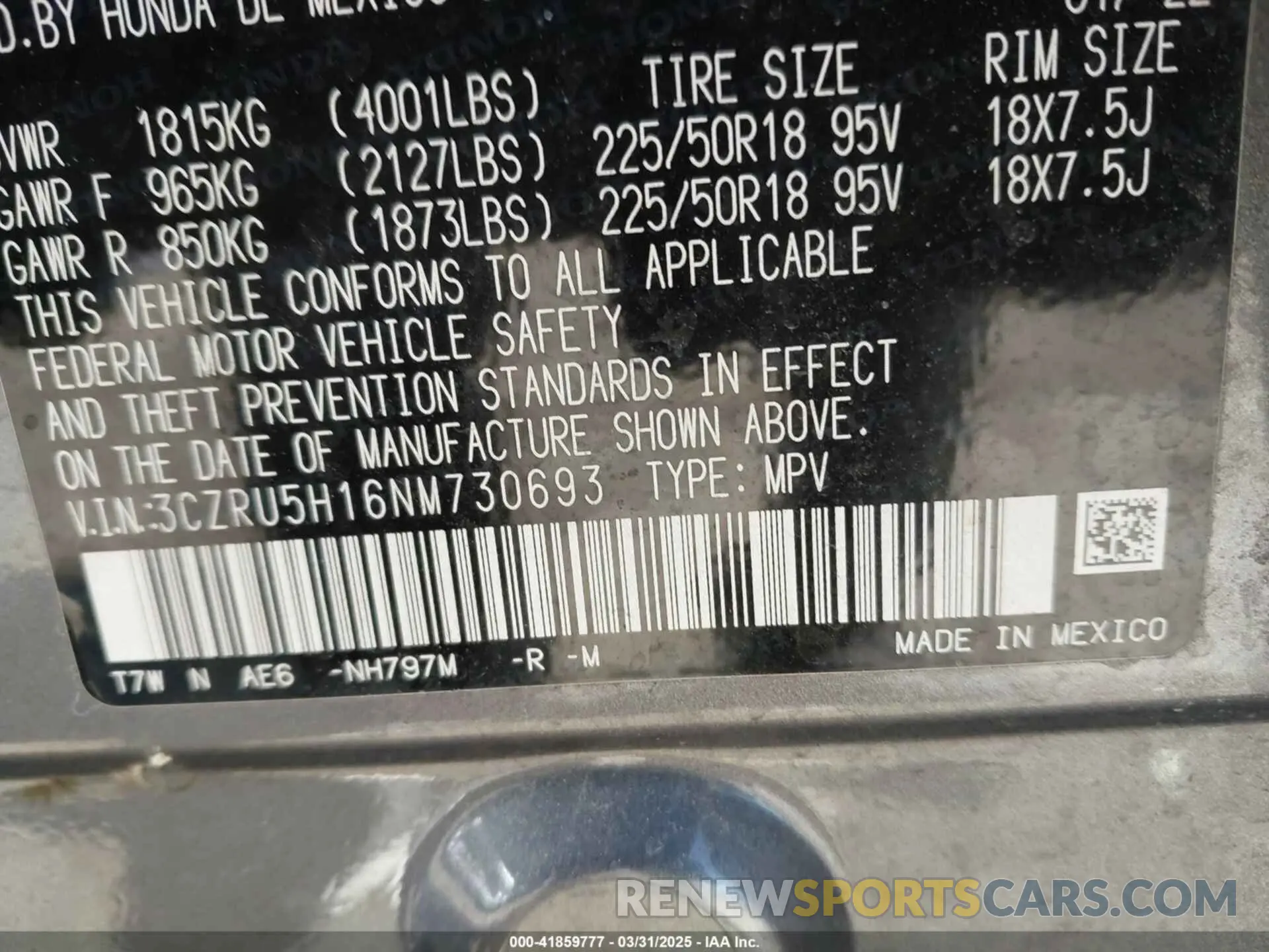 9 Photograph of a damaged car 3CZRU5H16NM730693 HONDA HR-V 2022