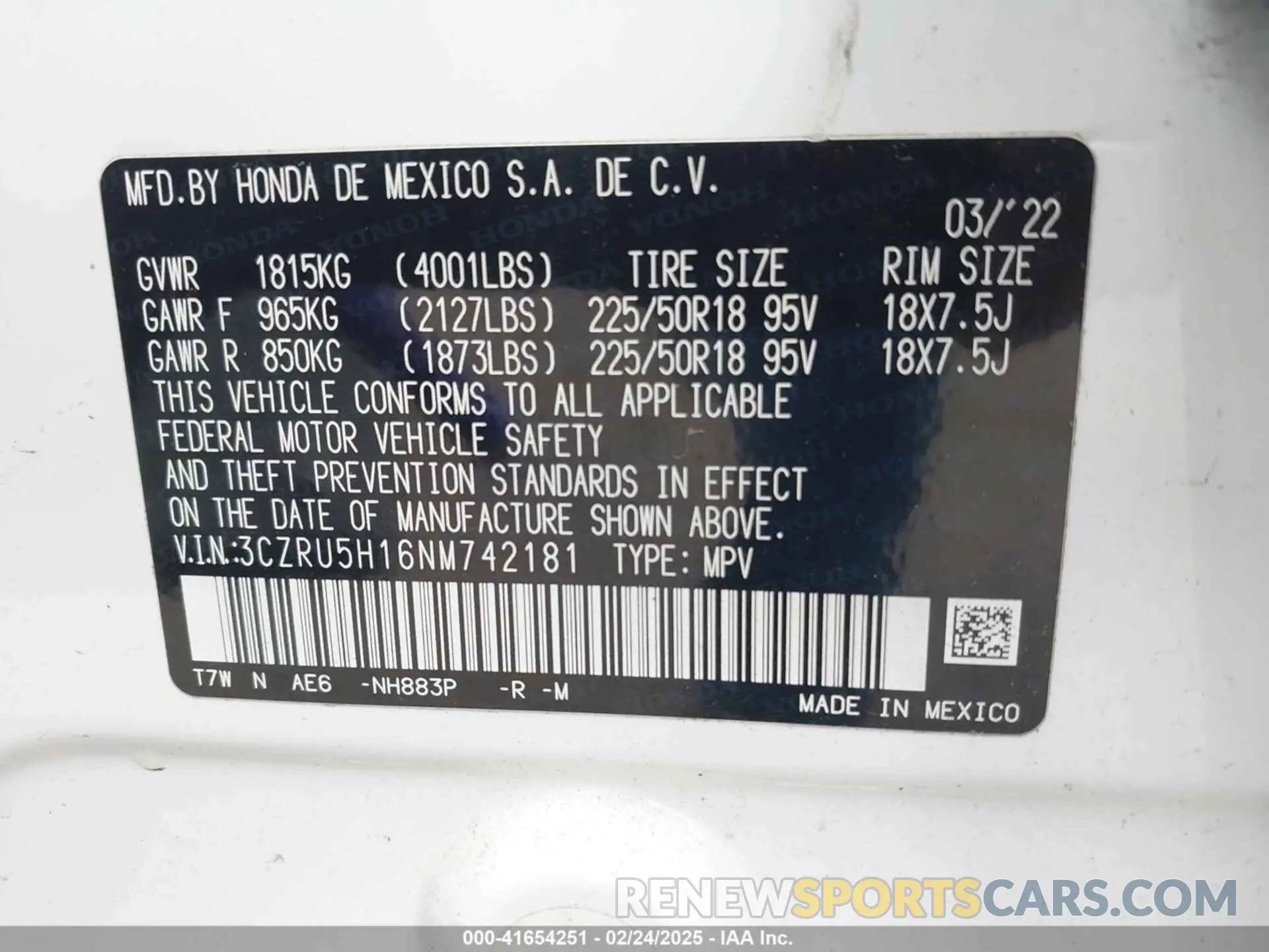 9 Photograph of a damaged car 3CZRU5H16NM742181 HONDA HR-V 2022