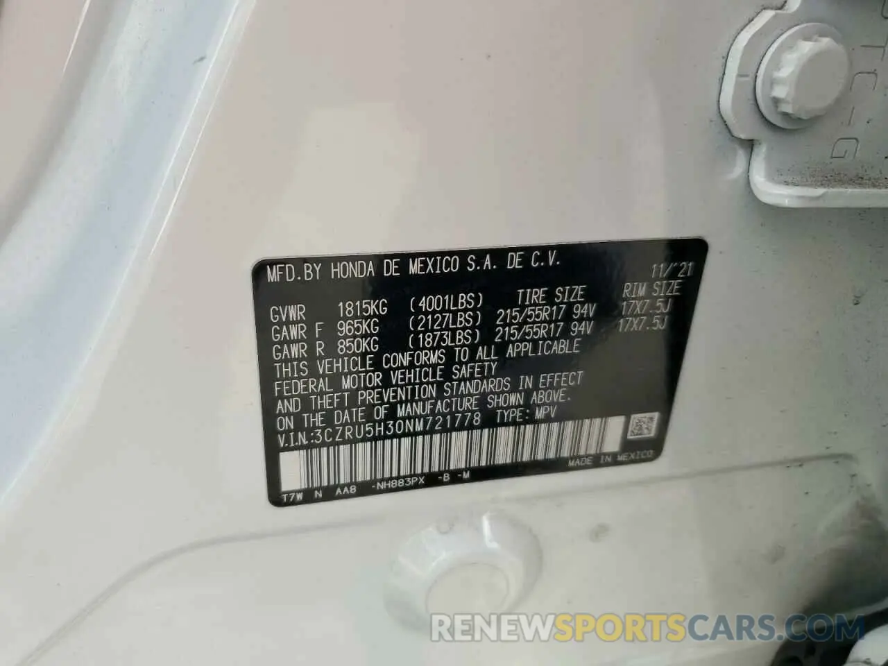 13 Photograph of a damaged car 3CZRU5H30NM721778 HONDA HR-V 2022