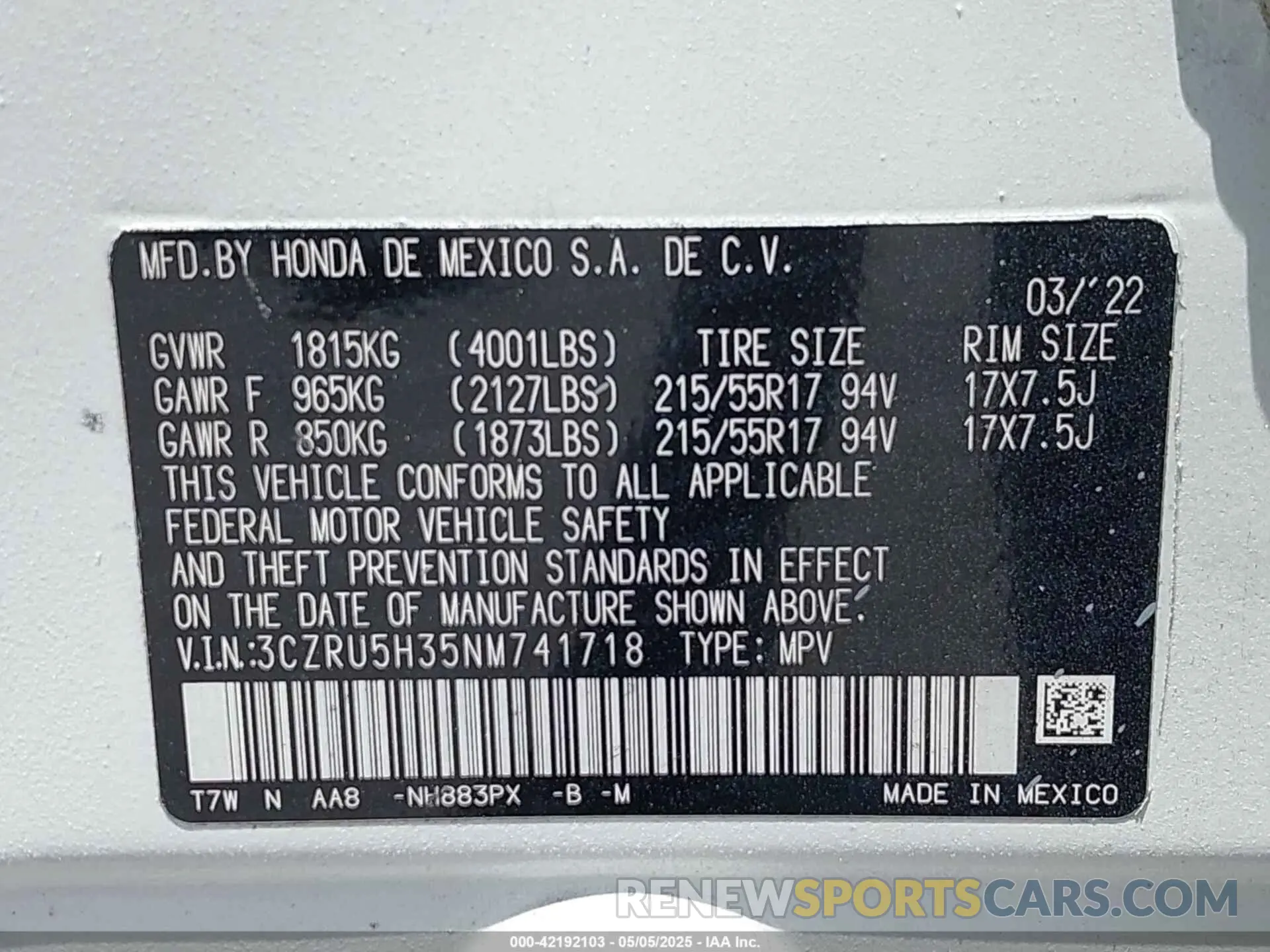 9 Photograph of a damaged car 3CZRU5H35NM741718 HONDA HR-V 2022