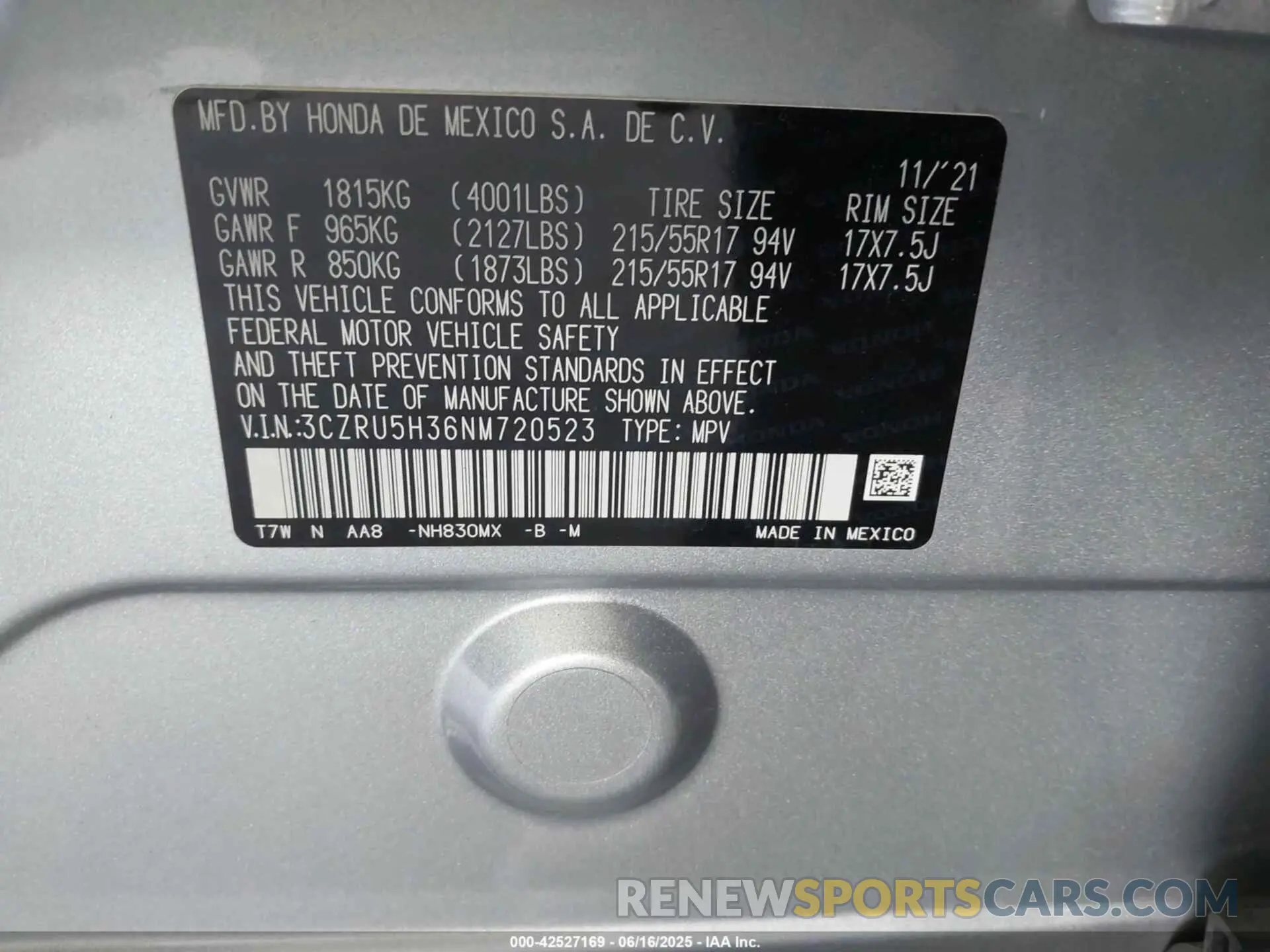 9 Photograph of a damaged car 3CZRU5H36NM720523 HONDA HR-V 2022